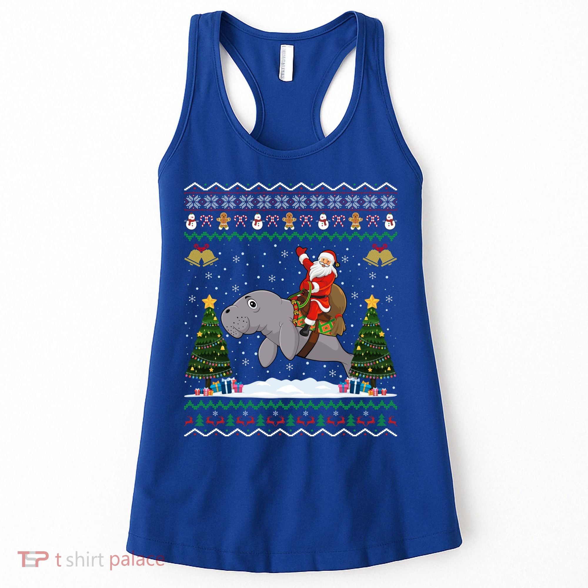 Manatee Ugly Xmas Gift Santa Riding Atee Christmas Cool Gift Women's Tank Top