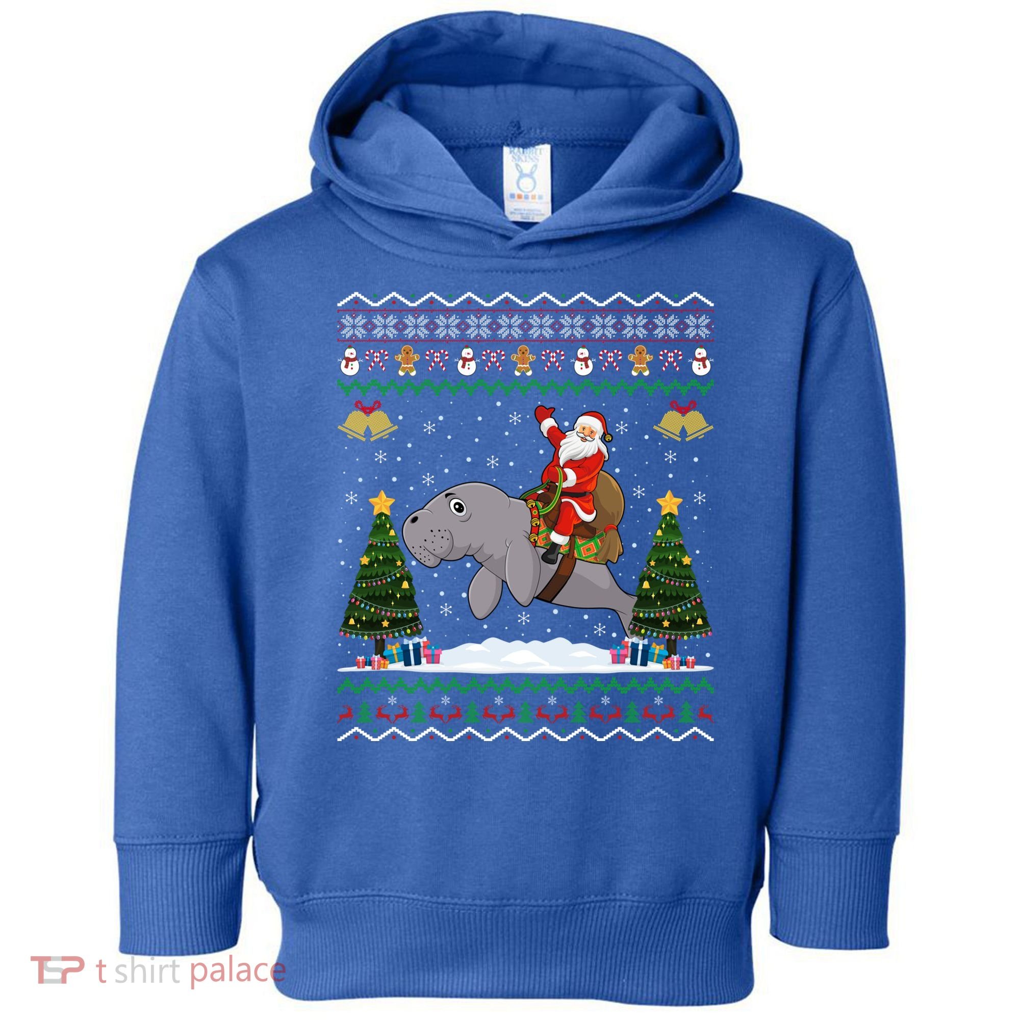 Manatee Ugly Xmas Gift Santa Riding Atee Christmas Cool Gift Toddler Hoodie