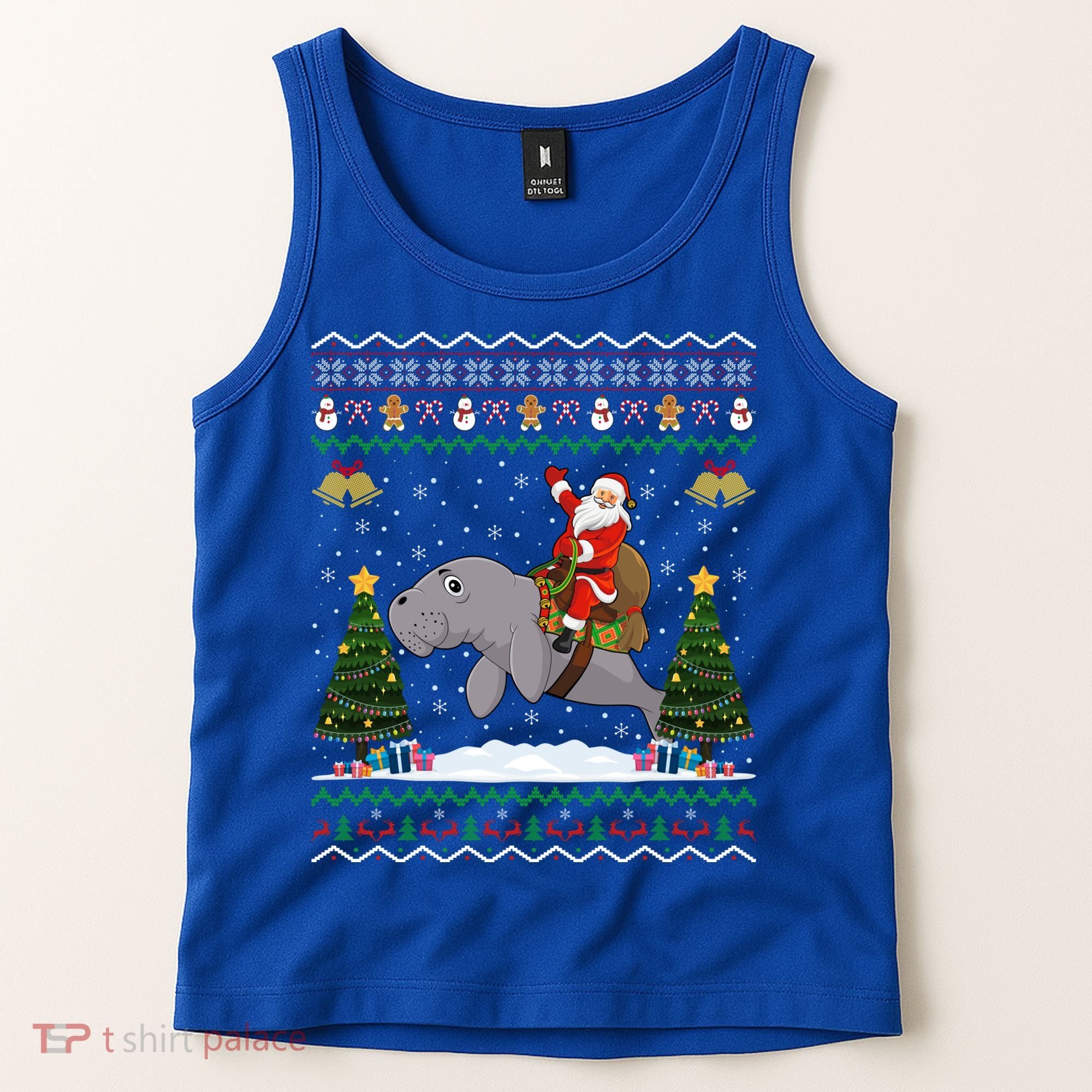 Manatee Ugly Xmas Gift Santa Riding Atee Christmas Cool Gift Tank Top