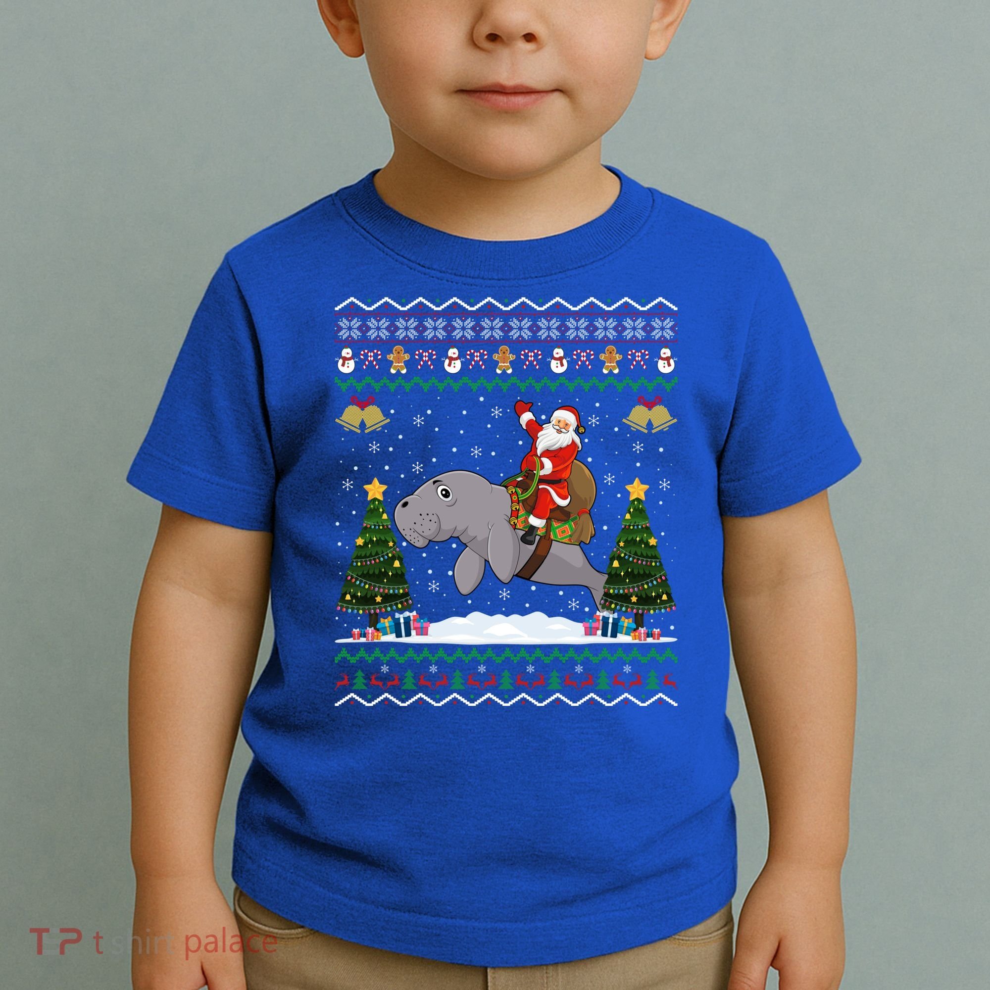 Manatee Ugly Xmas Gift Santa Riding Atee Christmas Cool Gift Toddler T-Shirt