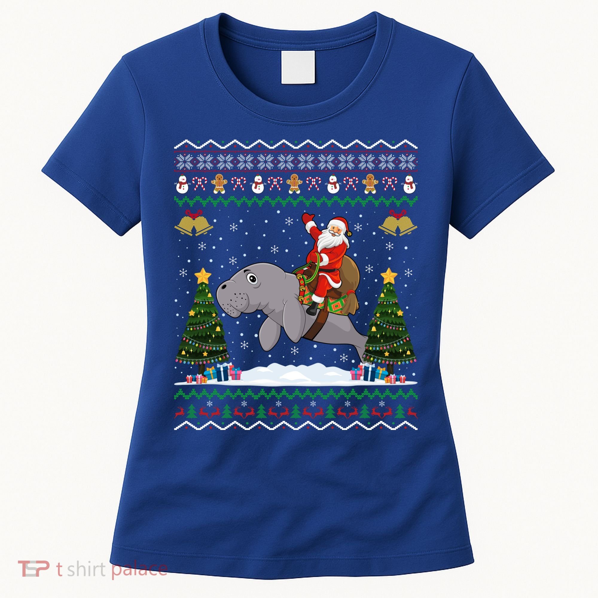 Manatee Ugly Xmas Gift Santa Riding Atee Christmas Cool Gift Women's T-Shirt