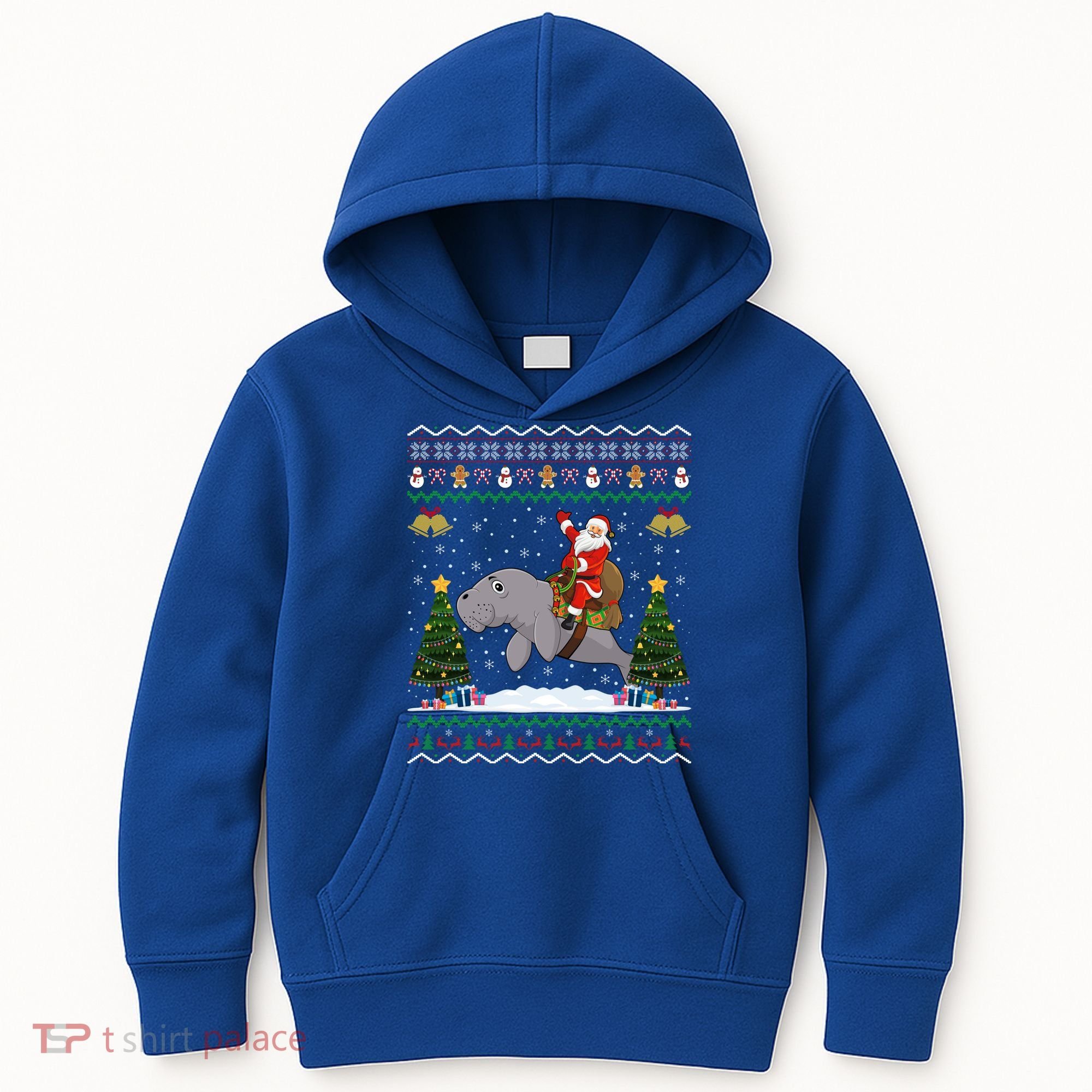 Manatee Ugly Xmas Gift Santa Riding Atee Christmas Cool Gift Kids Hoodie