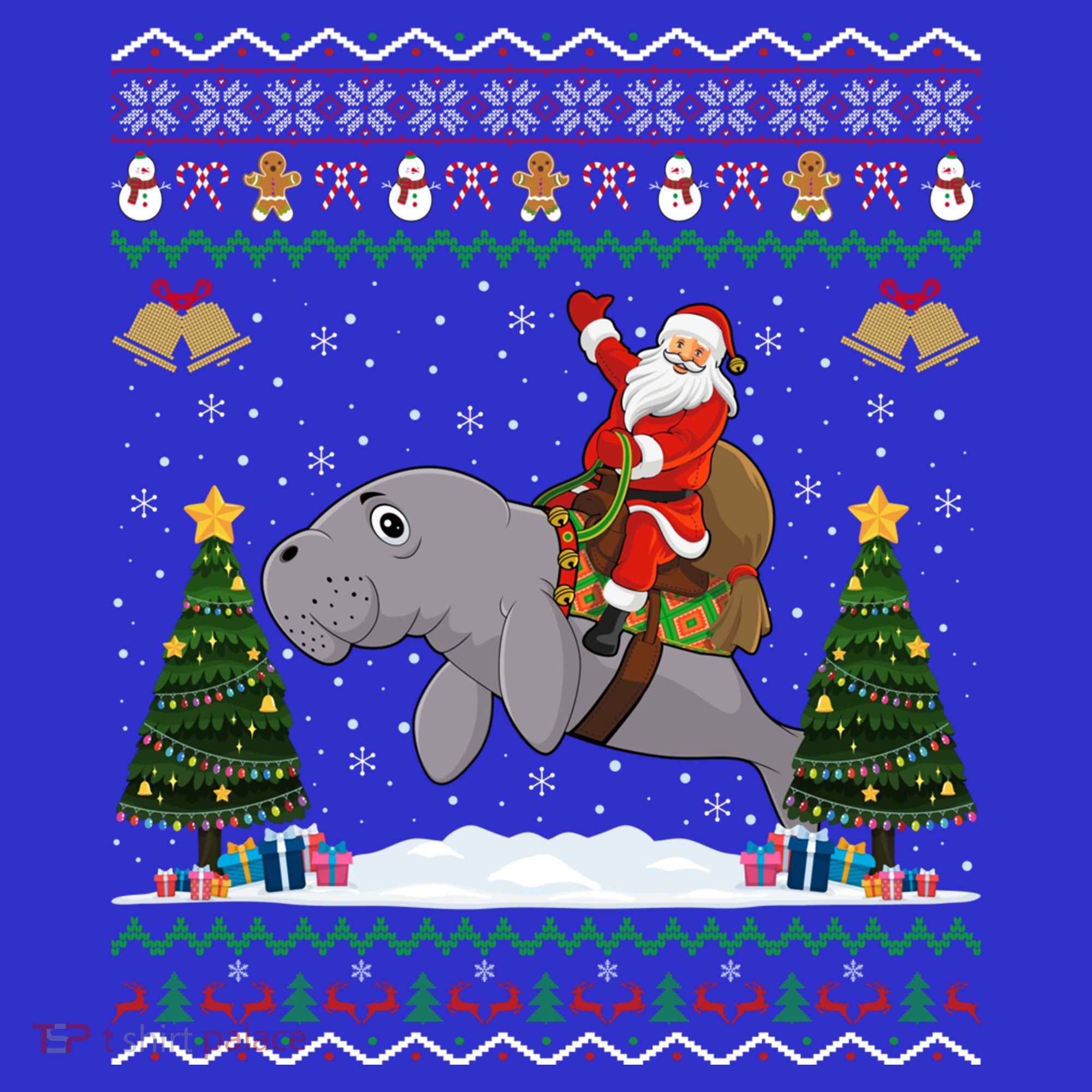 Manatee Ugly Xmas Gift Santa Riding Atee Christmas Cool Gift Kids Hoodie