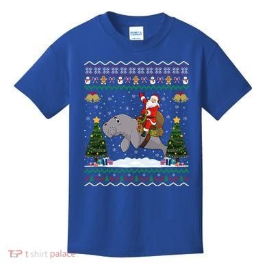 Manatee Ugly Xmas Gift Santa Riding Atee Christmas Cool Gift Kids T-Shirt