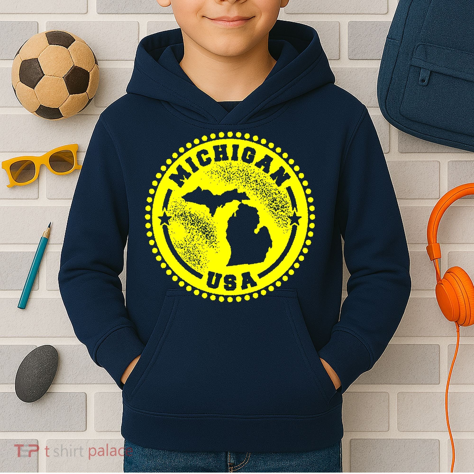 Michigan USA Yellow Logo Kids Hoodie