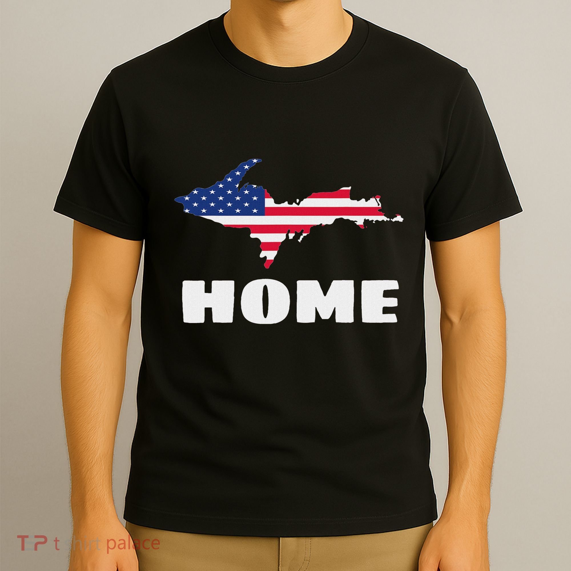 Michigan Up Yooper Upper Peninsula Home Usa Flag Patriotic T-Shirt