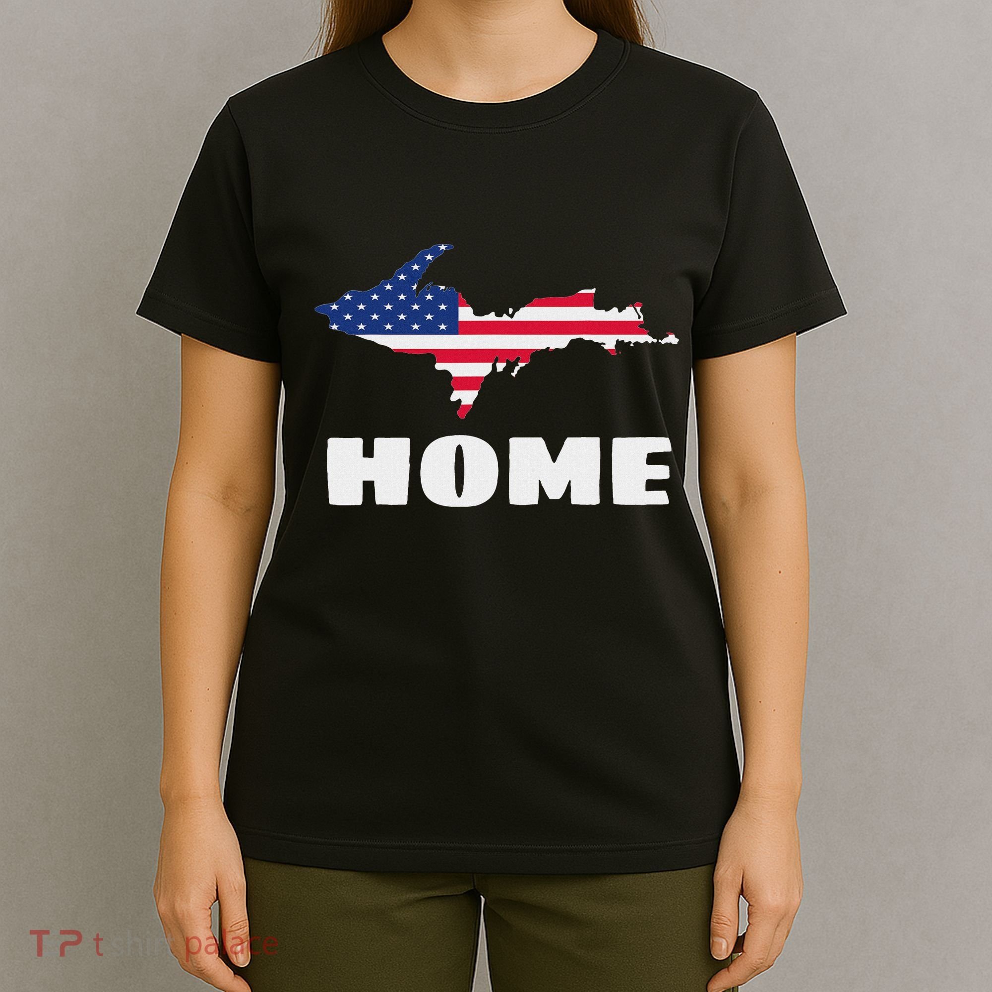 Michigan Up Yooper Upper Peninsula Home Usa Flag Patriotic T-Shirt