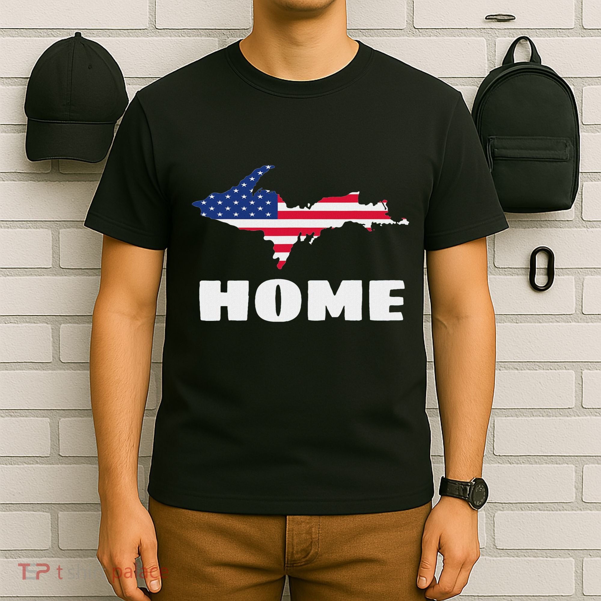 Michigan Up Yooper Upper Peninsula Home Usa Flag Patriotic T-Shirt