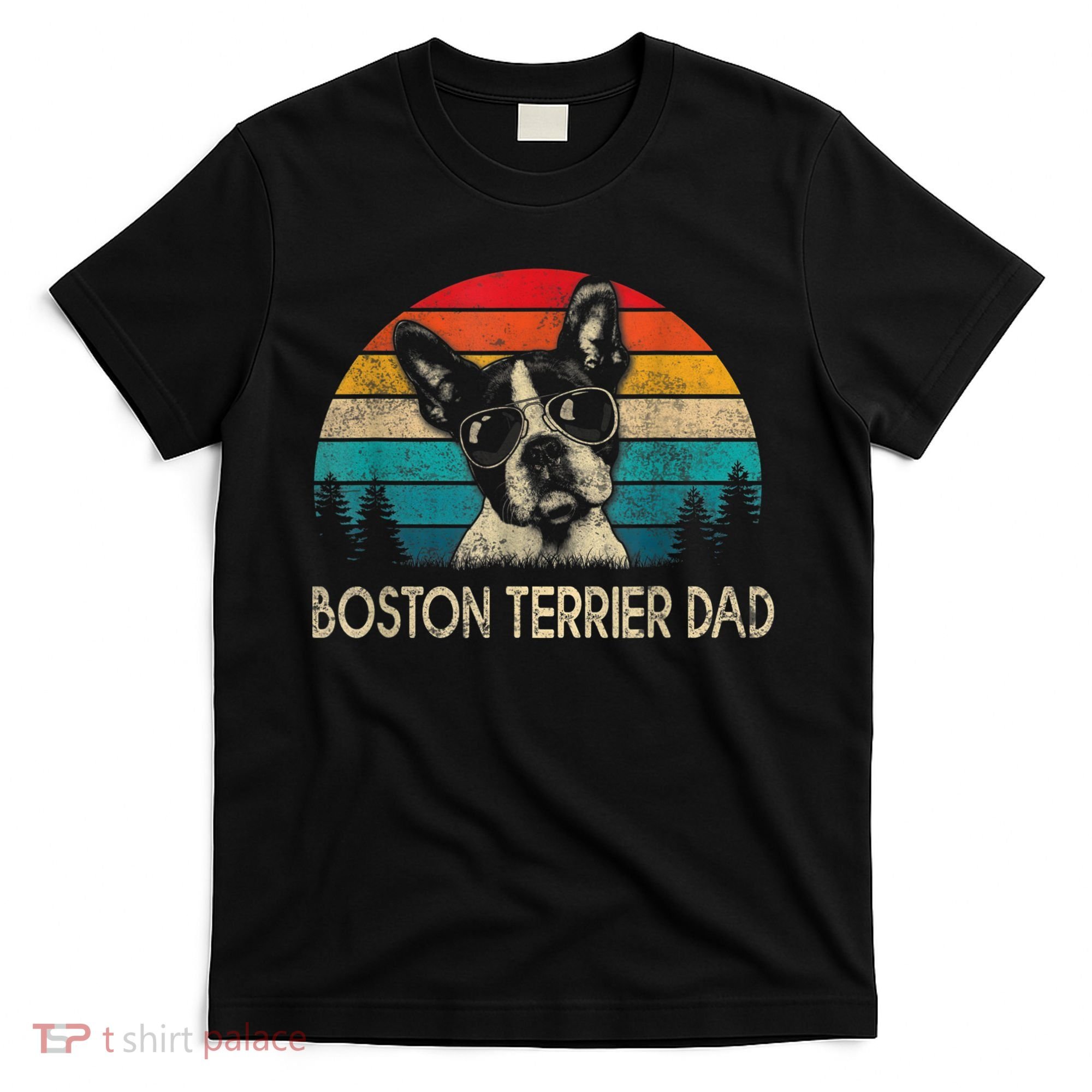 Men Vintage Boston Terrier Dad Dog Dad Fathers Day T-Shirt