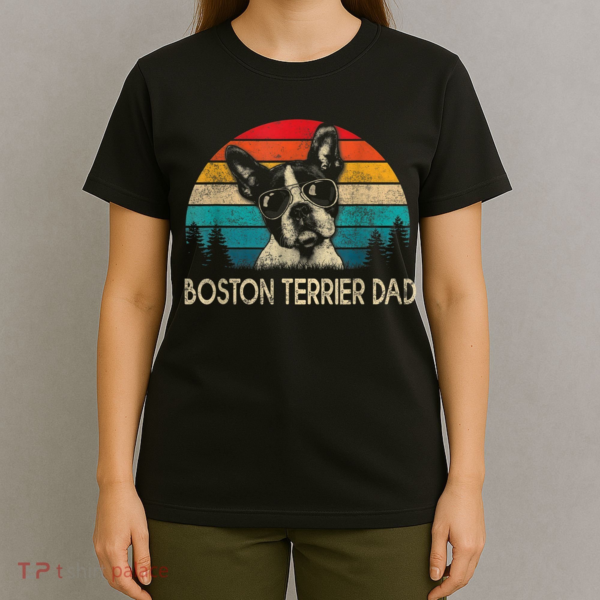 Men Vintage Boston Terrier Dad Dog Dad Fathers Day T-Shirt