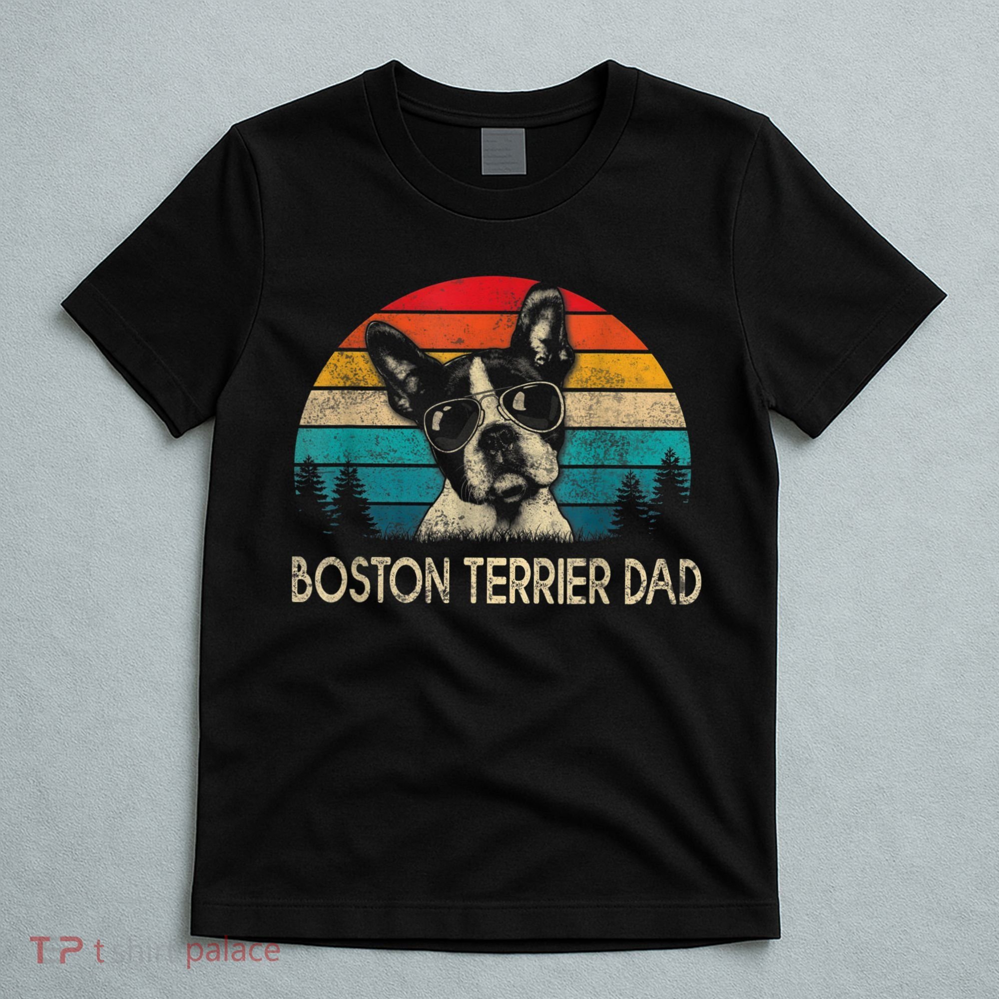 Men Vintage Boston Terrier Dad Dog Dad Fathers Day T-Shirt