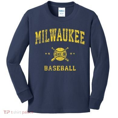 Milwaukee Vintage Baseball Throwback Retro Design Kids Long Sleeve Shirt