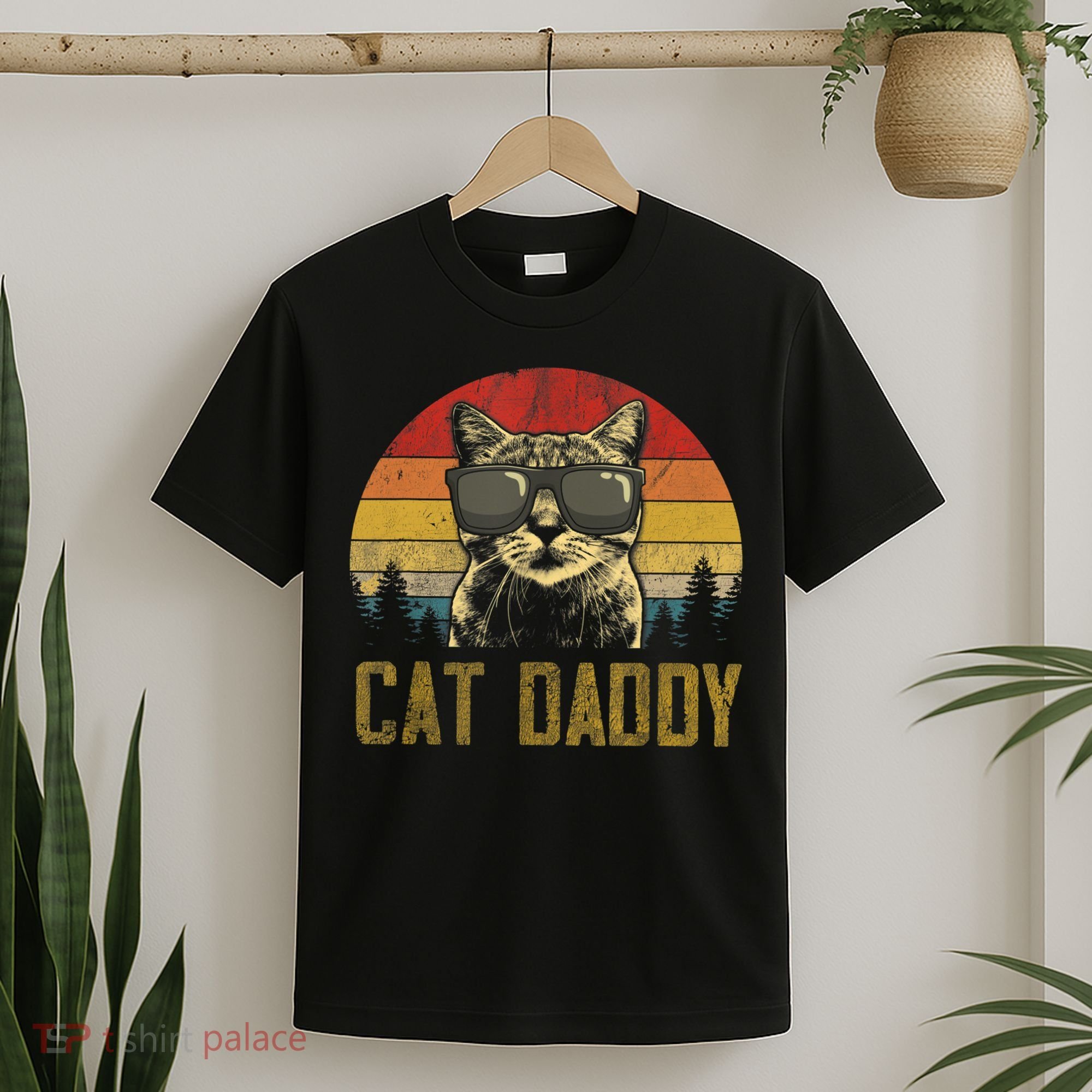 Mens Vintage Cat Daddy Father's Day Shirt Funny Cat Lover TShirt T-Shirt