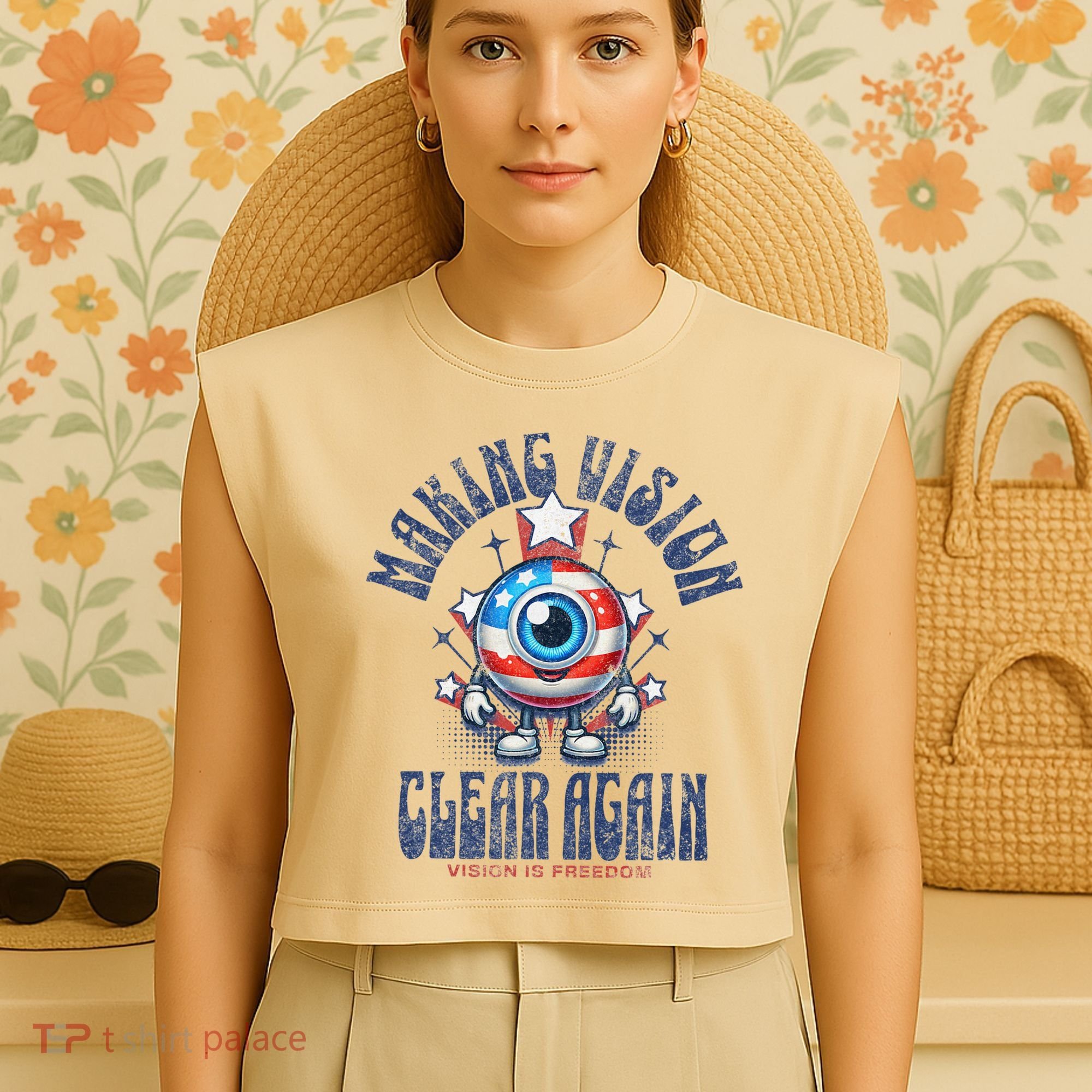 Making Vision Clear Again Funny Eye Garment-Dyed Women's Muscle Tee