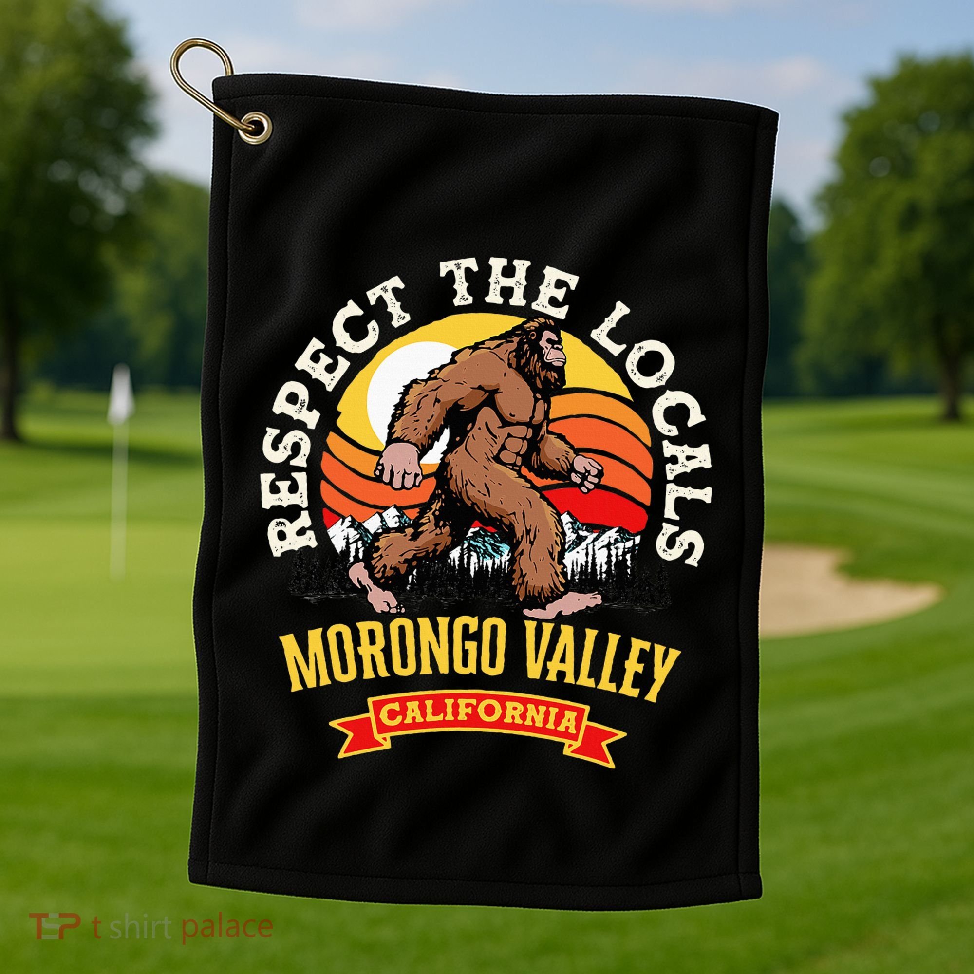 Morongo Valley California Respect The Locals Retro Bigfoot Golf Towel