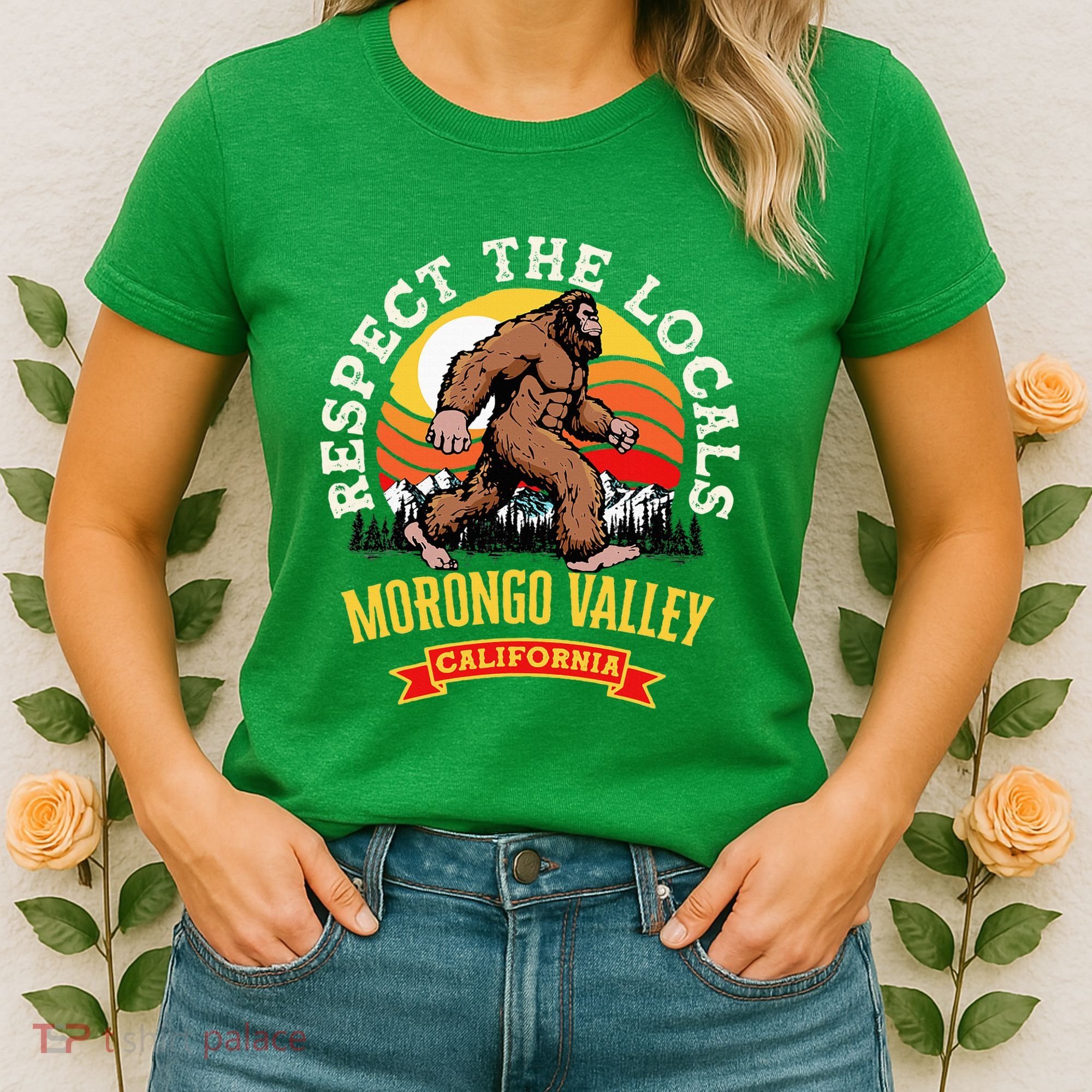 Morongo Valley California Respect The Locals Retro Bigfoot Women's T-Shirt