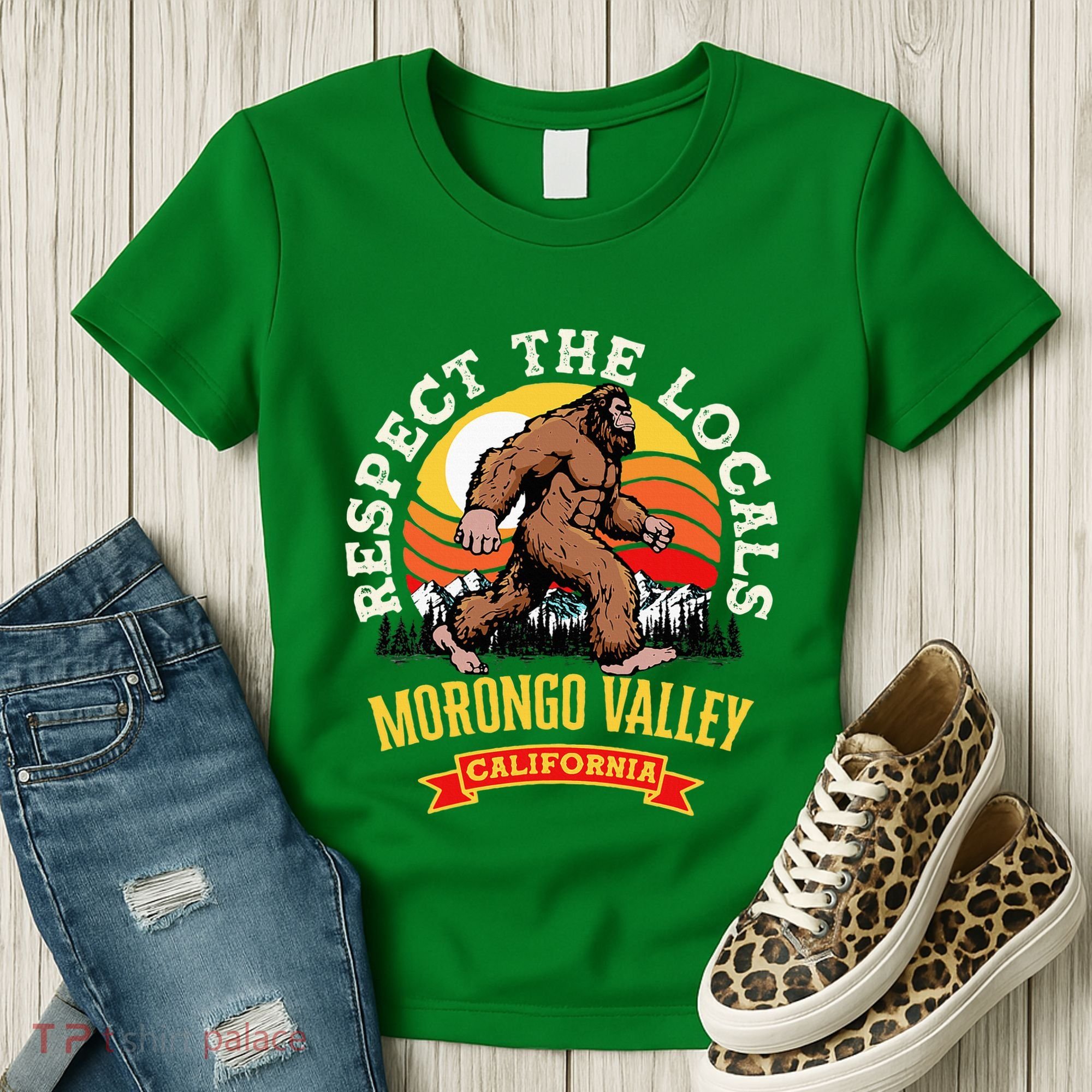 Morongo Valley California Respect The Locals Retro Bigfoot Women's T-Shirt