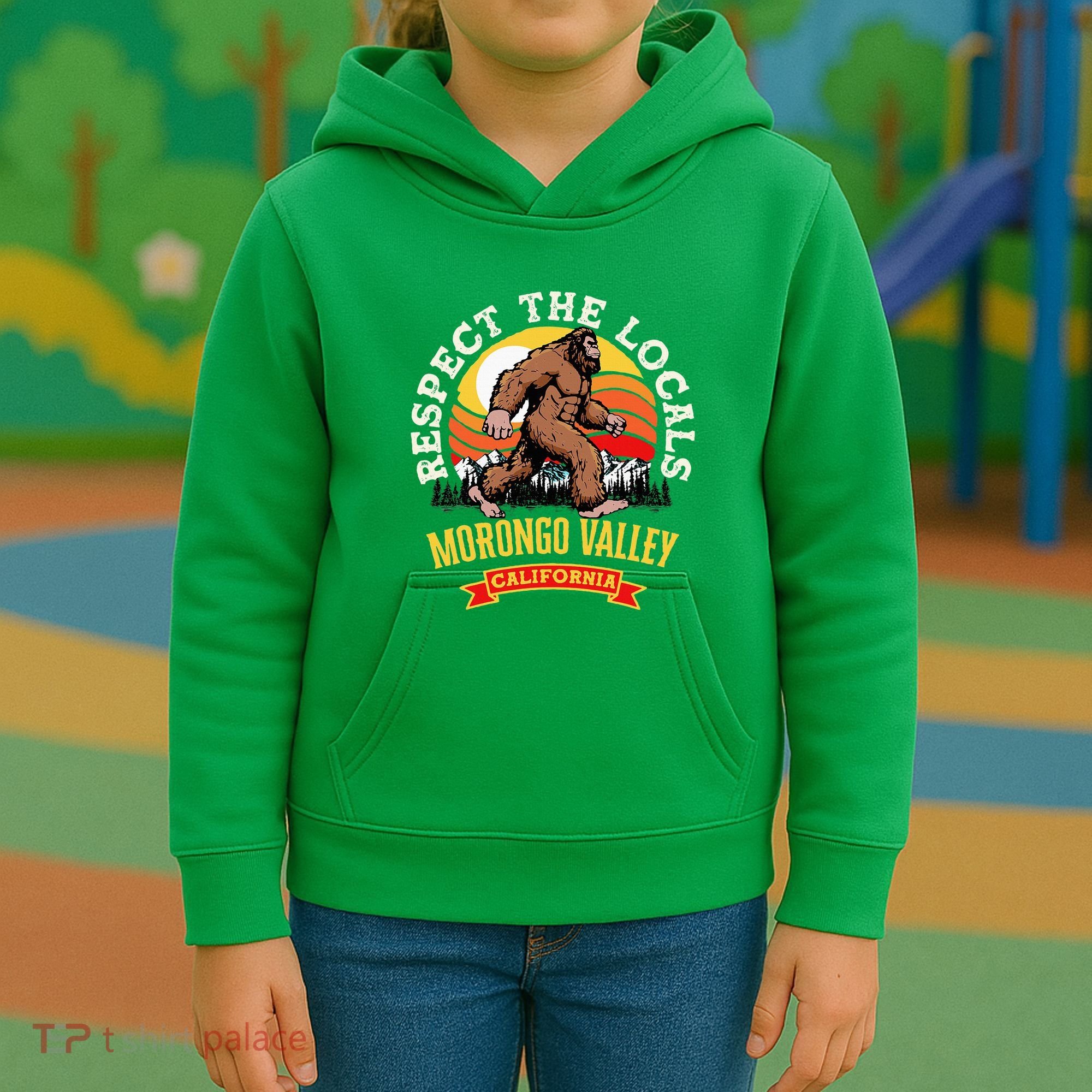 Morongo Valley California Respect The Locals Retro Bigfoot Kids Hoodie