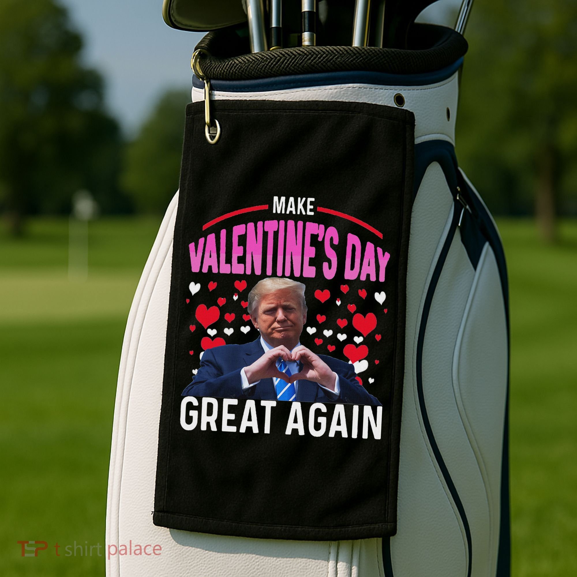 Make Valentine Day Great Again Funny Trump Lovers 2025 Golf Towel