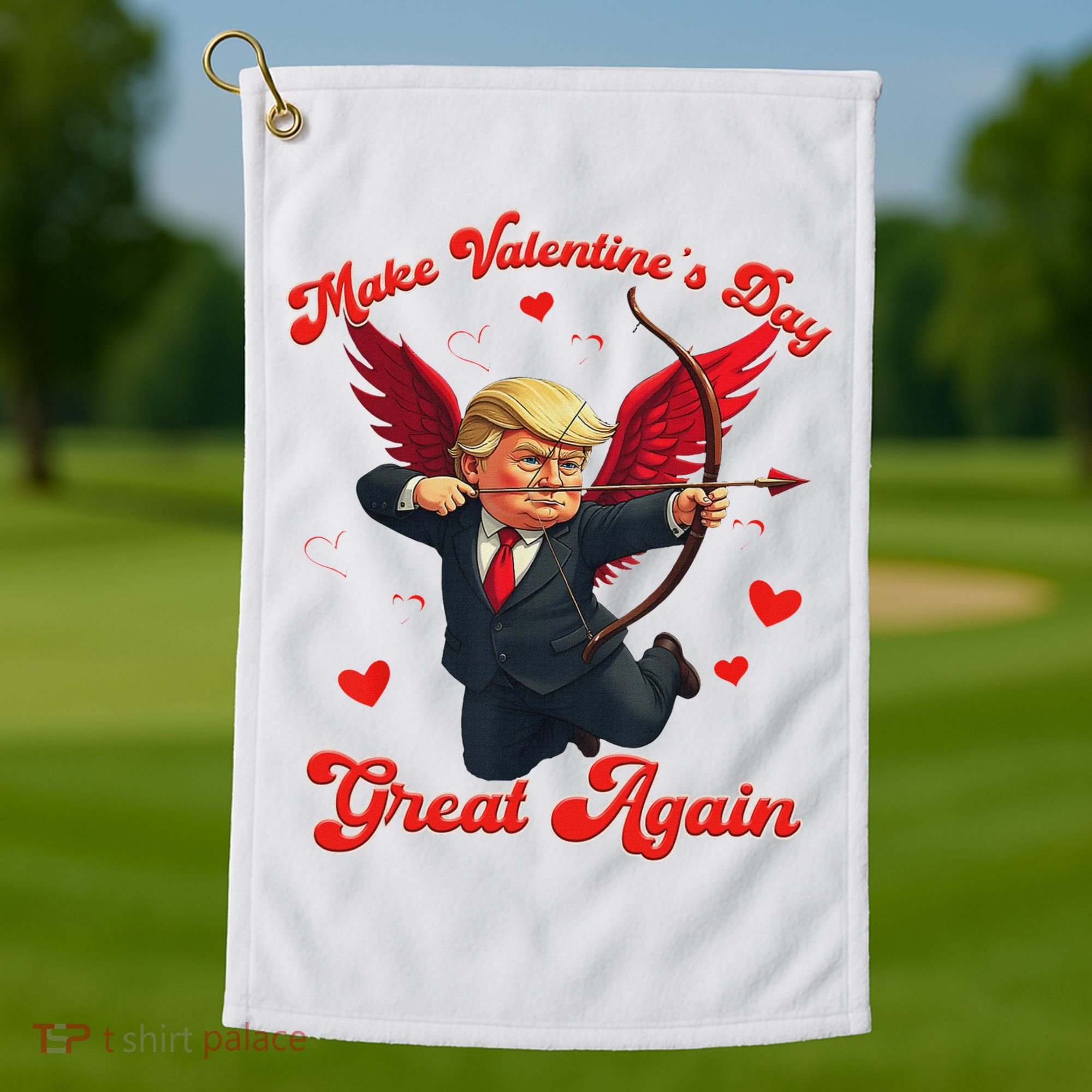 Make Valentine Day Great Again Funny Trump Lovers 2025 Golf Towel