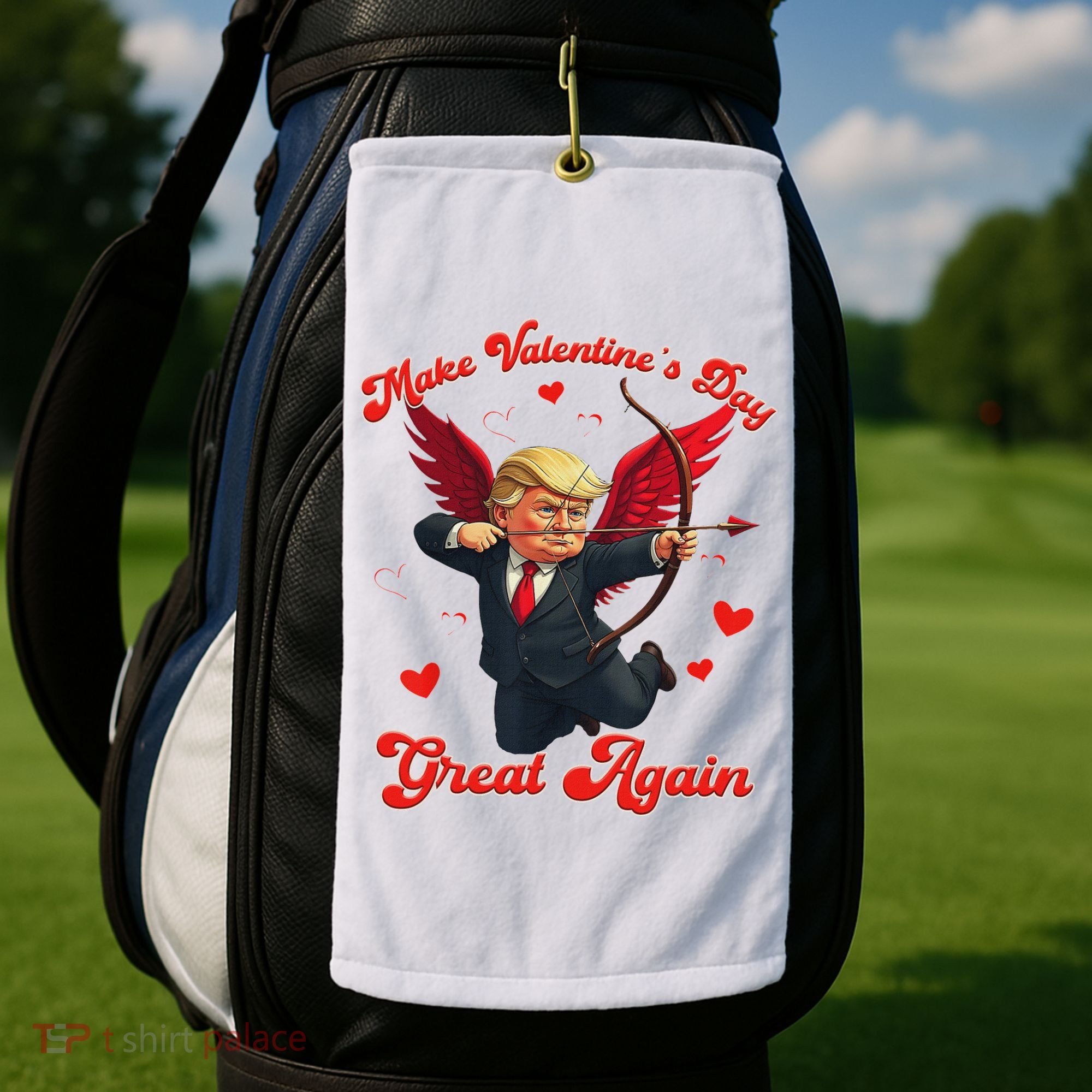 Make Valentine Day Great Again Funny Trump Lovers 2025 Golf Towel