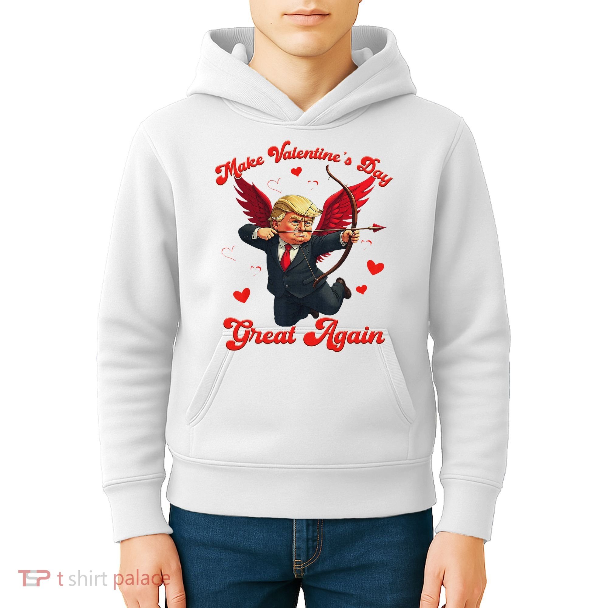 Make Valentine Day Great Again Funny Trump Lovers 2025 Kids Hoodie