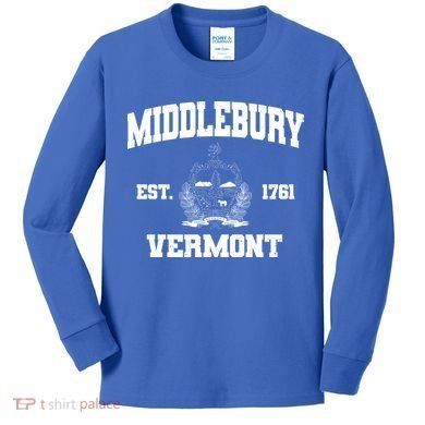 Middlebury Vermont Est 1761 Varsity Logo Kids Long Sleeve Shirt