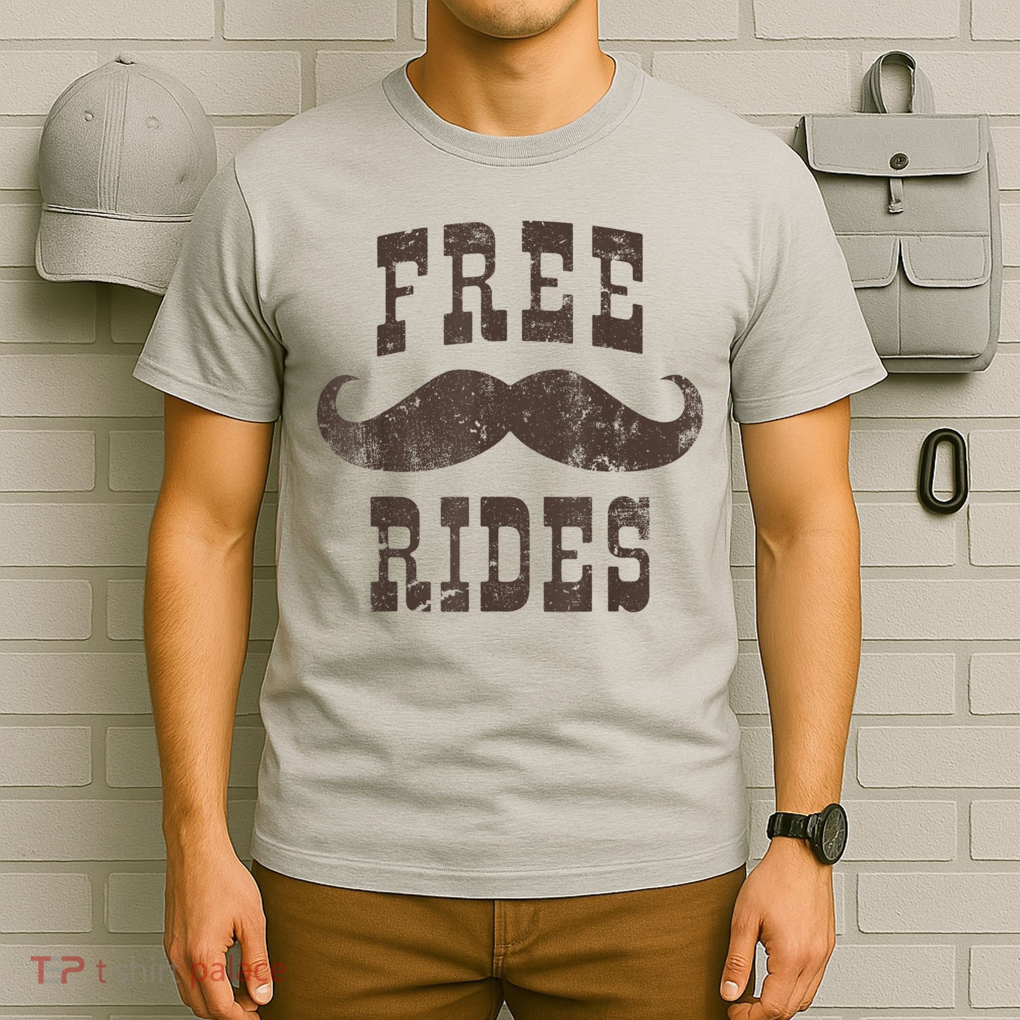 Mens Vintage Free Mustache Rides Funny T-Shirt