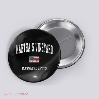 Marthas Vineyard Massachusetts Ma Vintage American Flag Button