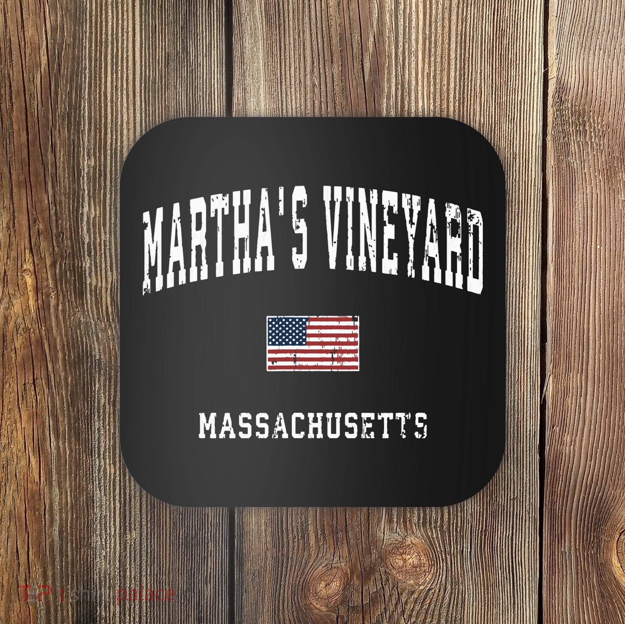 Marthas Vineyard Massachusetts Ma Vintage American Flag Coaster