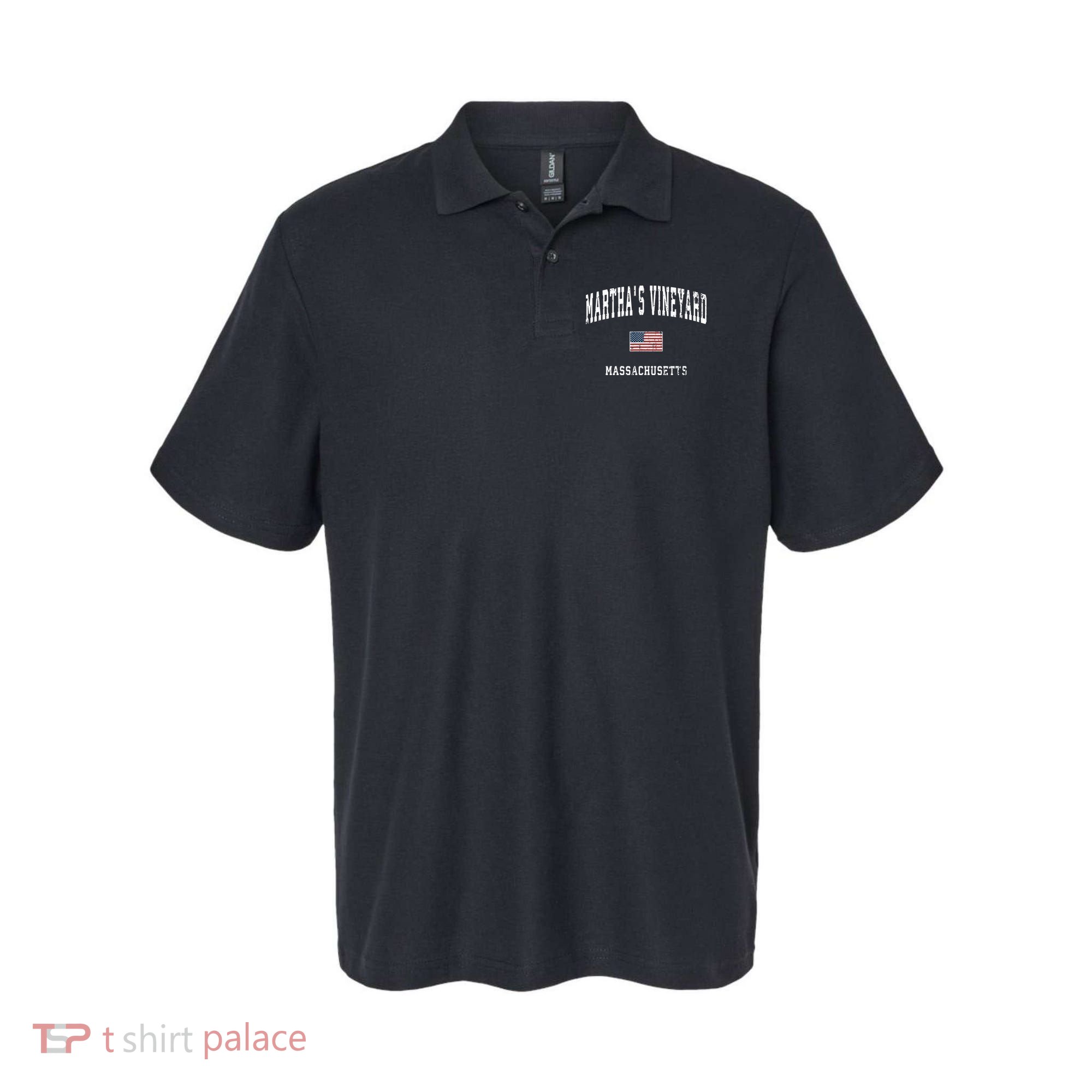 Marthas Vineyard Massachusetts Ma Vintage American Flag Polo