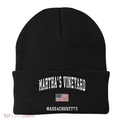 Marthas Vineyard Massachusetts Ma Vintage American Flag Beanie