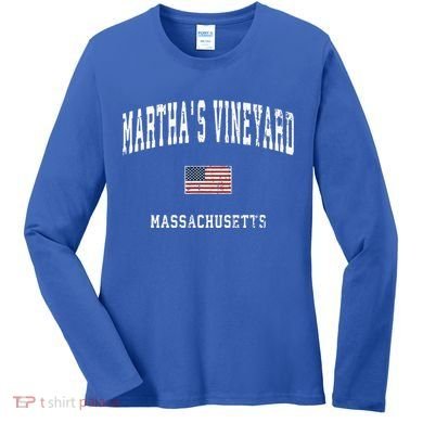 Marthas Vineyard Massachusetts Ma Vintage American Flag Women's Long Sleeve Shirt
