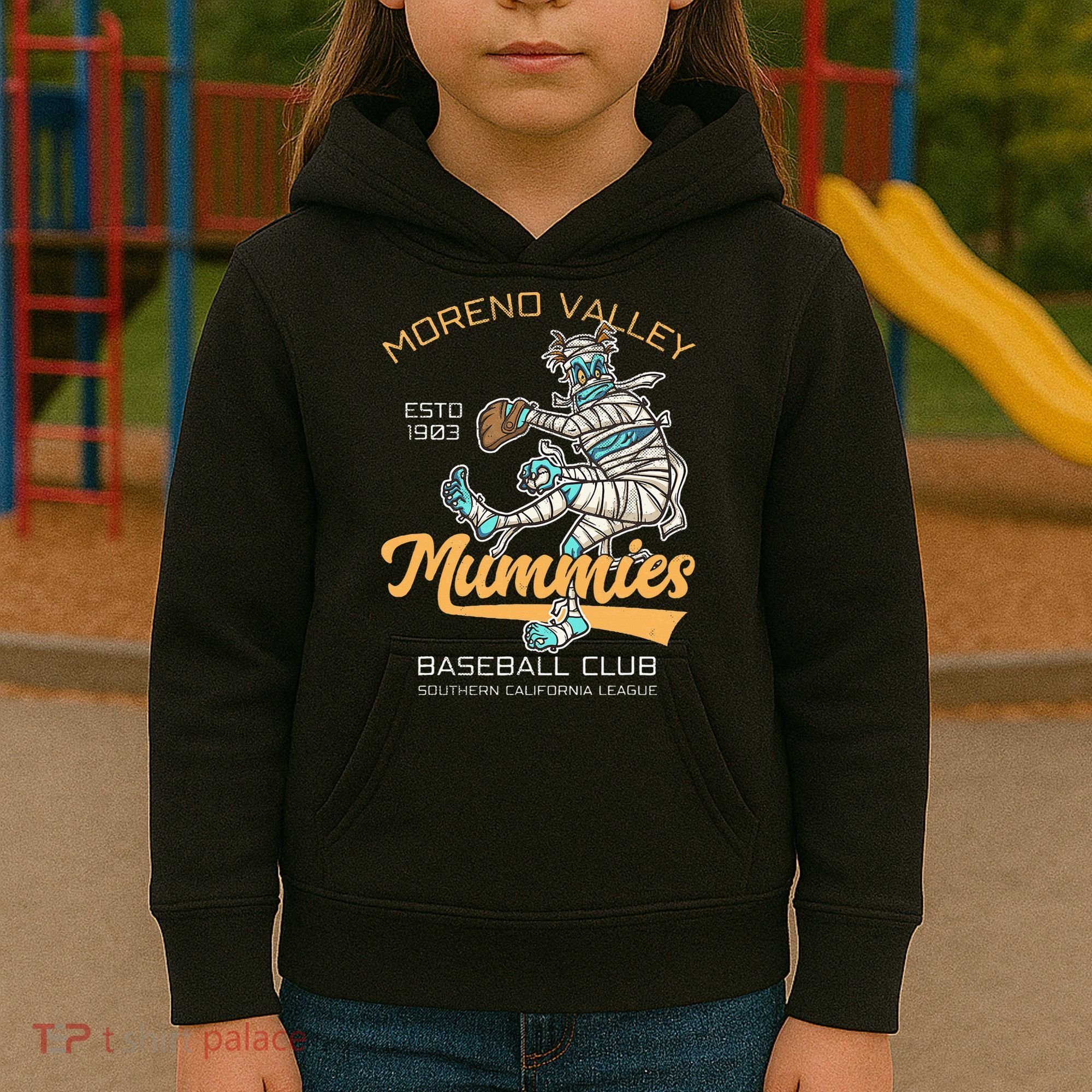 Moreno Valley Mummies Minor League Retro Baseball Team Kids Hoodie