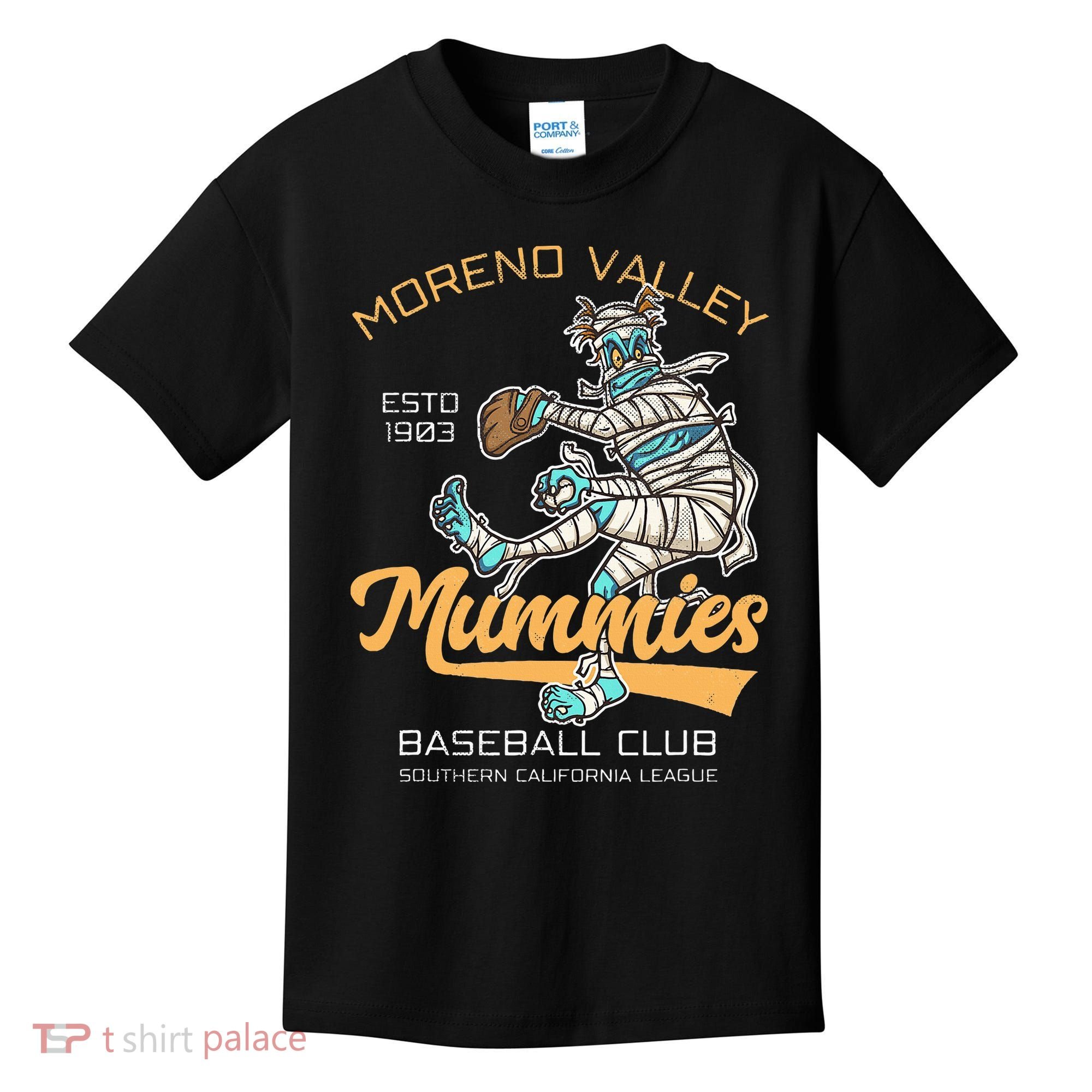 Moreno Valley Mummies Minor League Retro Baseball Team Kids T-Shirt