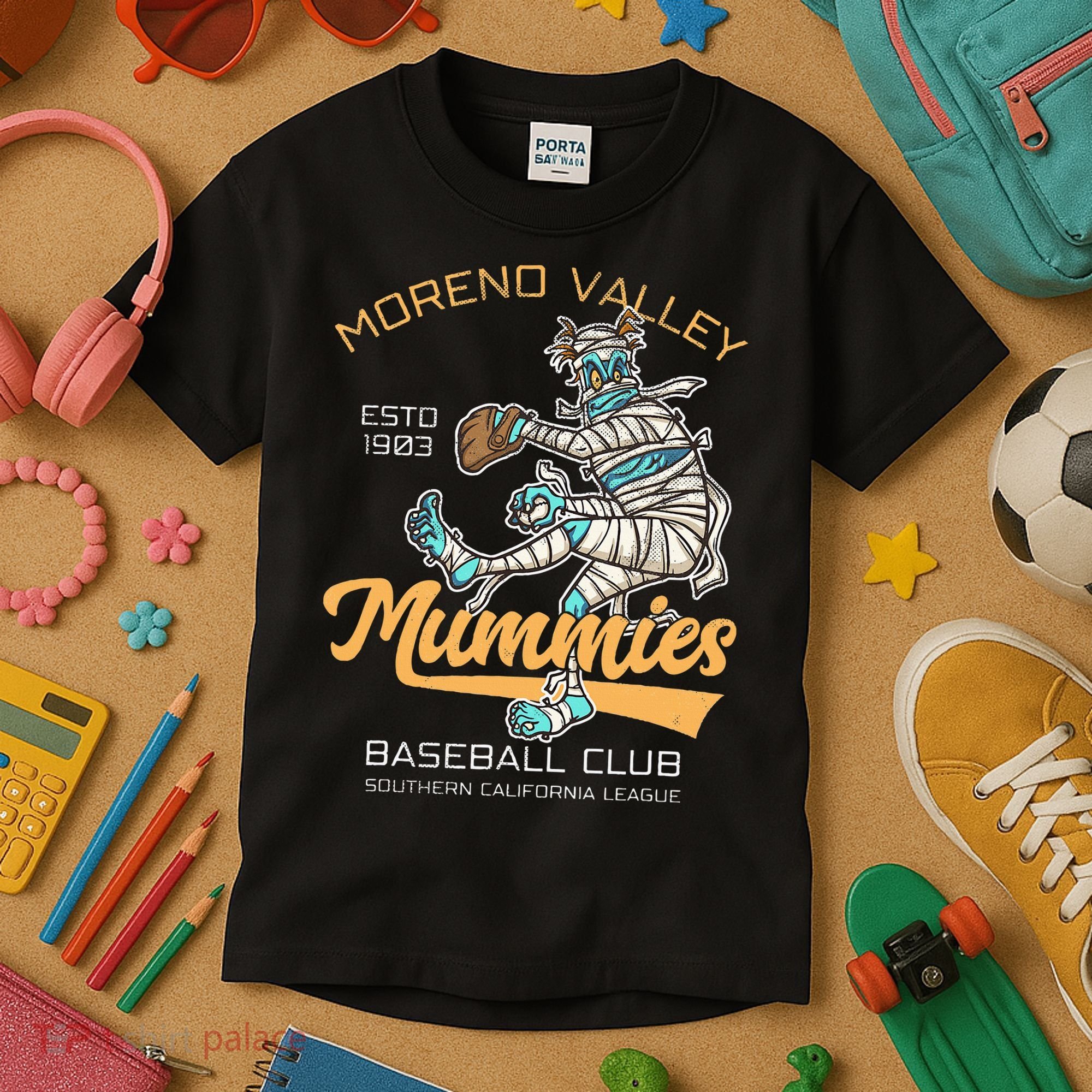Moreno Valley Mummies Minor League Retro Baseball Team Kids T-Shirt