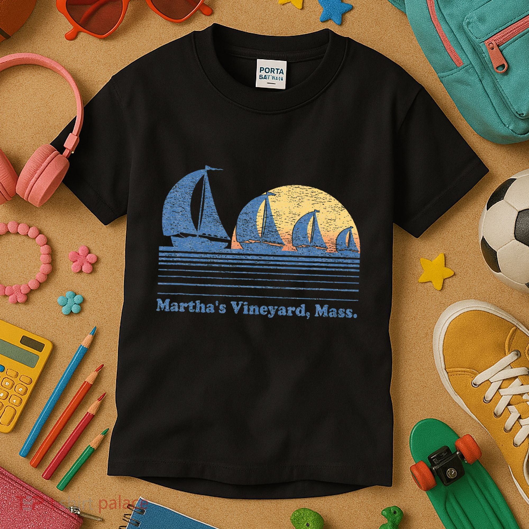 MarthaS Vineyard Ma Sailboat Kids T-Shirt