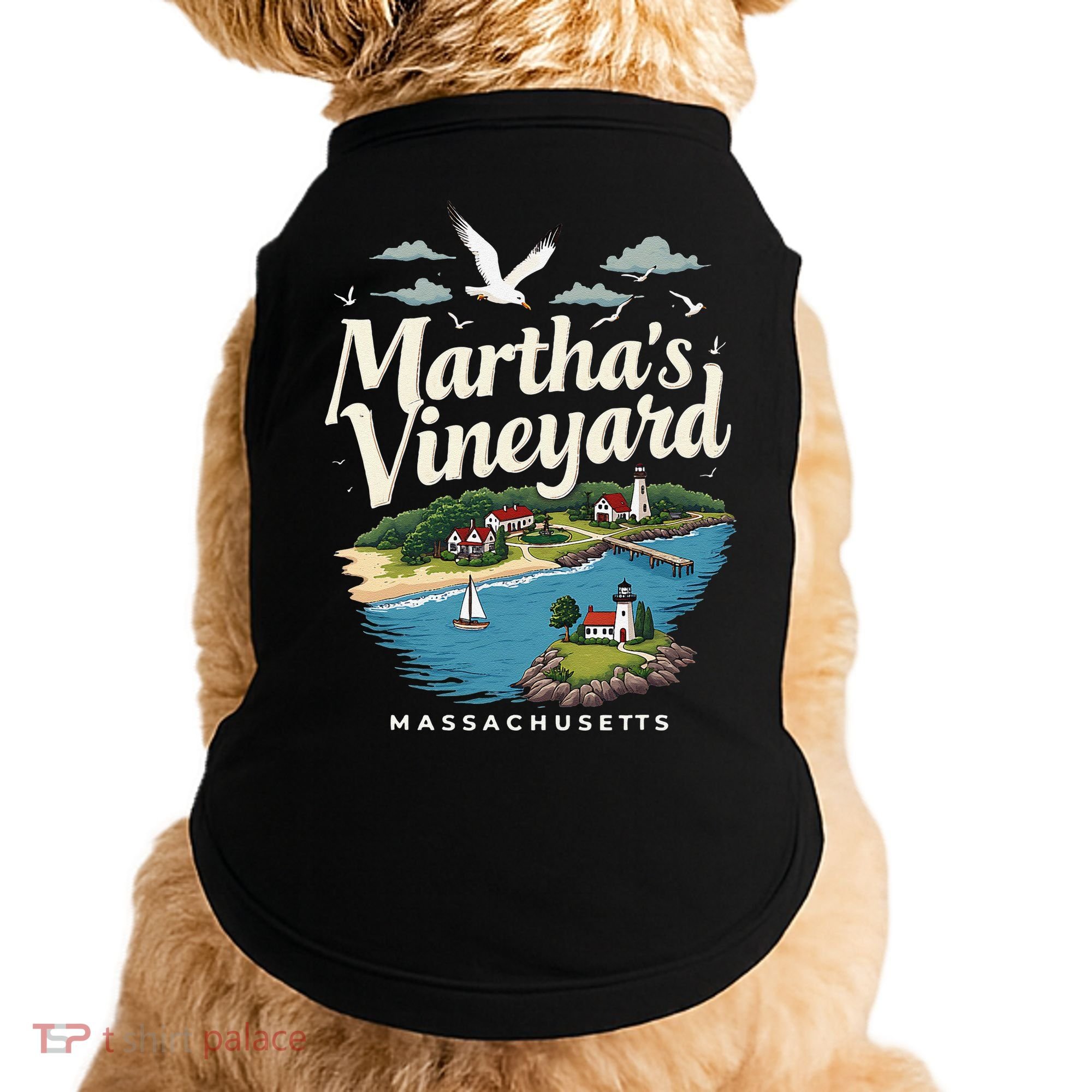 MarthaS Vineyard Massachusetts Scenic Island Illustration Doggie Tank