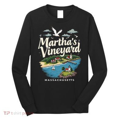 MarthaS Vineyard Massachusetts Scenic Island Illustration Long Sleeve Shirt