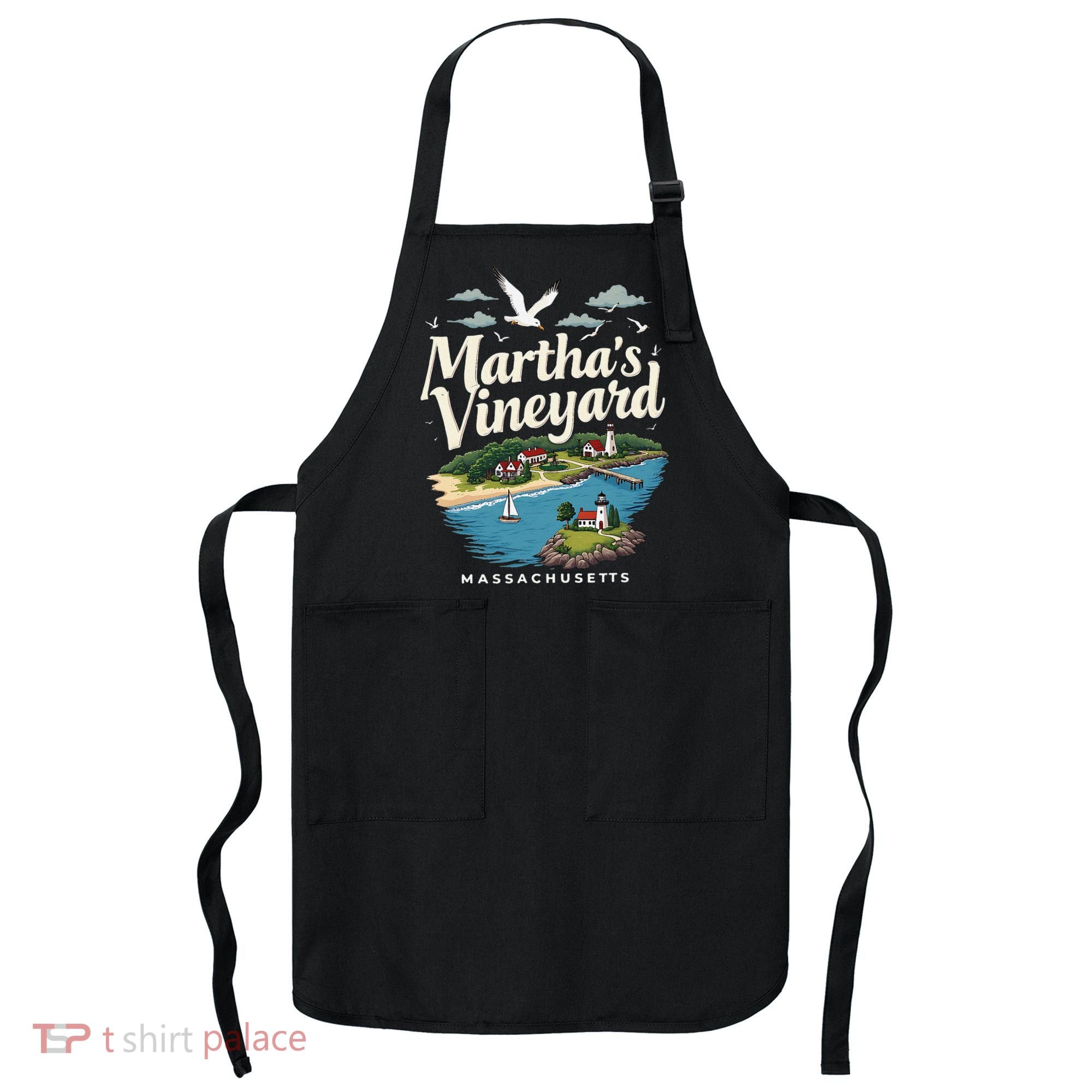 MarthaS Vineyard Massachusetts Scenic Island Illustration Apron