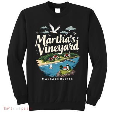 MarthaS Vineyard Massachusetts Scenic Island Illustration Sweatshirt
