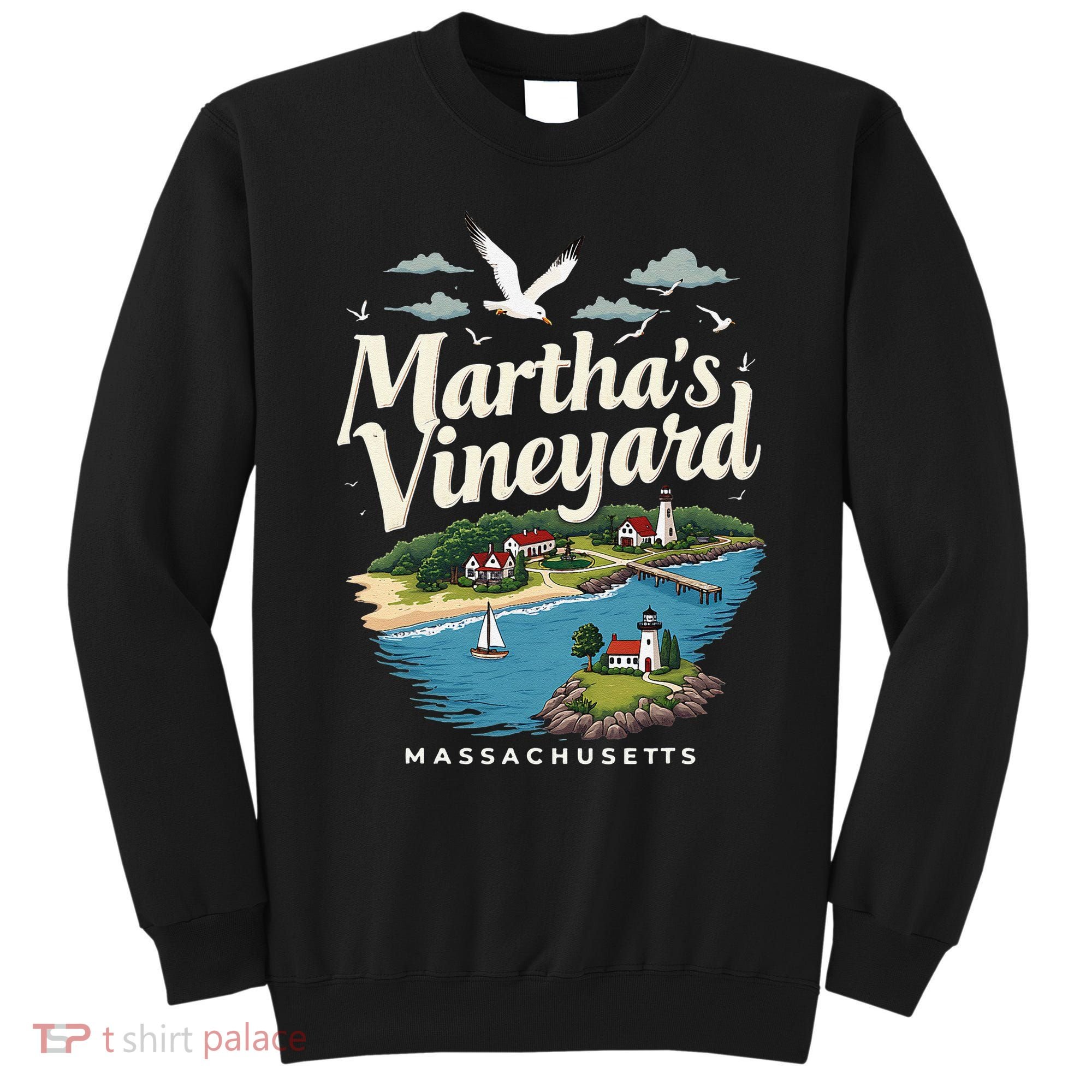 MarthaS Vineyard Massachusetts Scenic Island Illustration Sweatshirt
