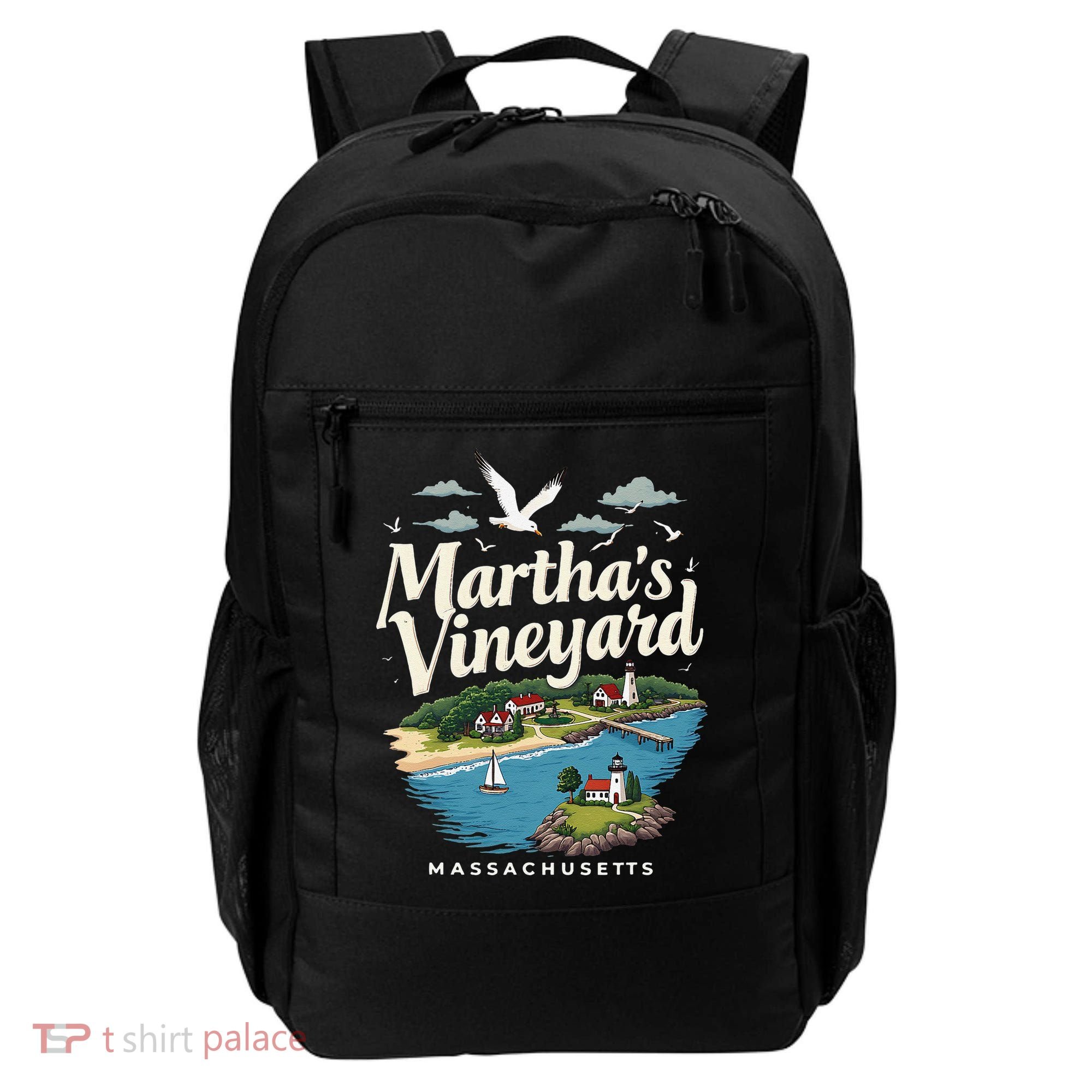 MarthaS Vineyard Massachusetts Scenic Island Illustration Backpack