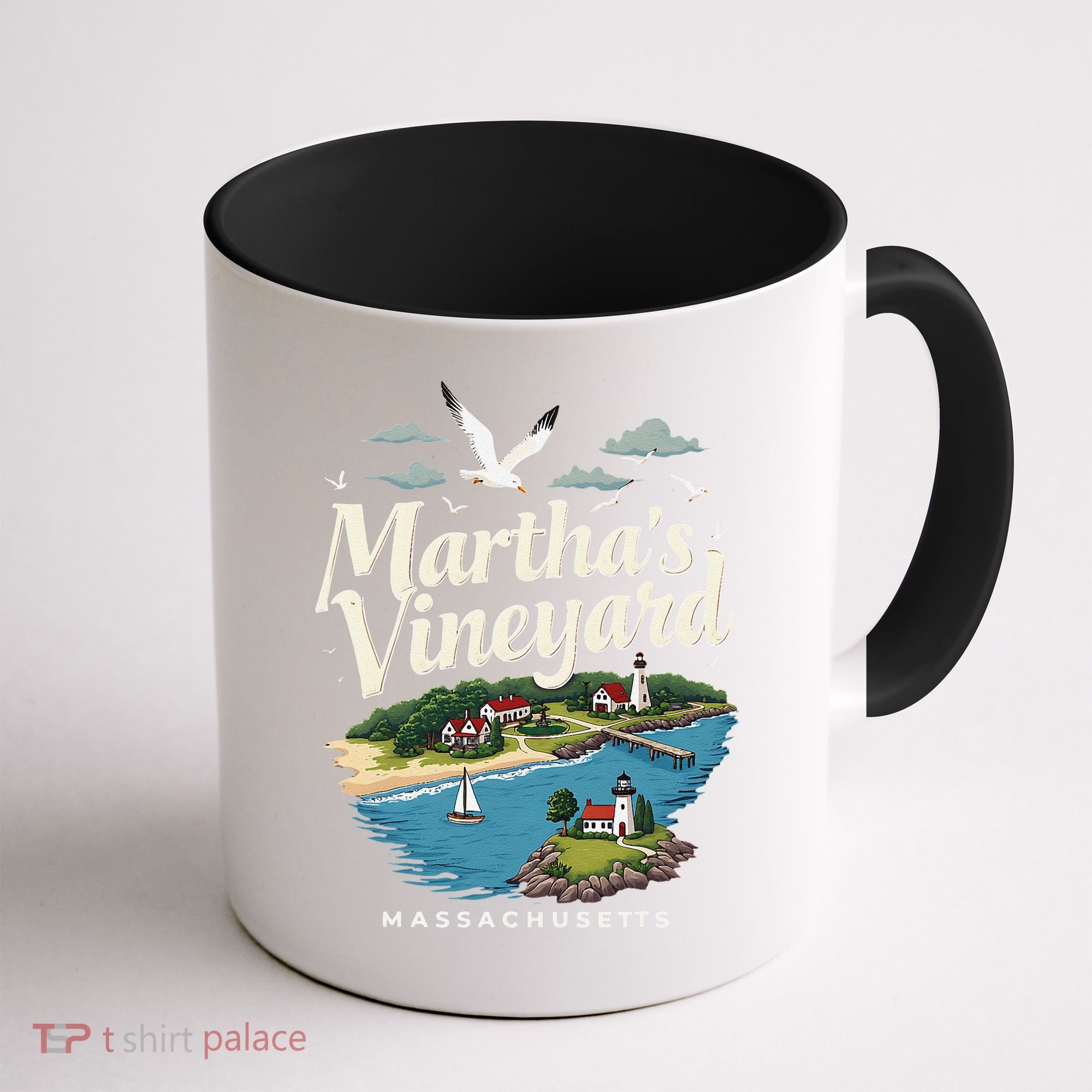 MarthaS Vineyard Massachusetts Scenic Island Illustration Coffee Mug