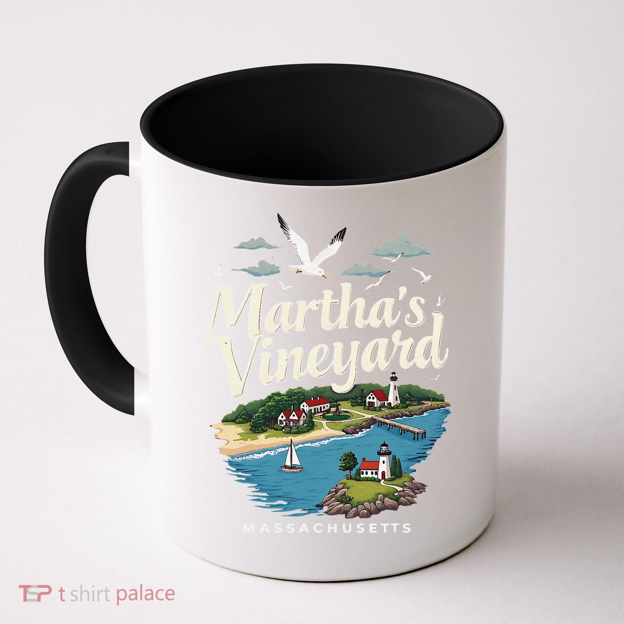 MarthaS Vineyard Massachusetts Scenic Island Illustration Coffee Mug