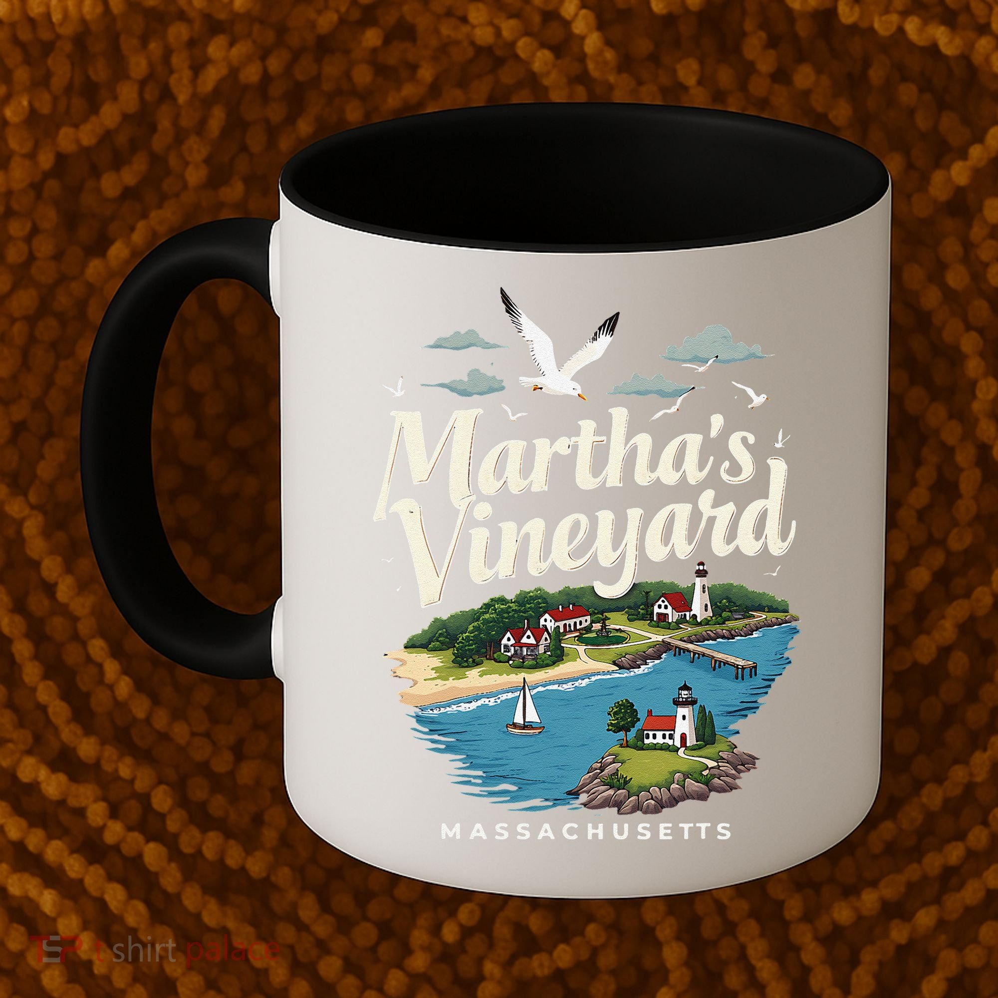 MarthaS Vineyard Massachusetts Scenic Island Illustration Coffee Mug