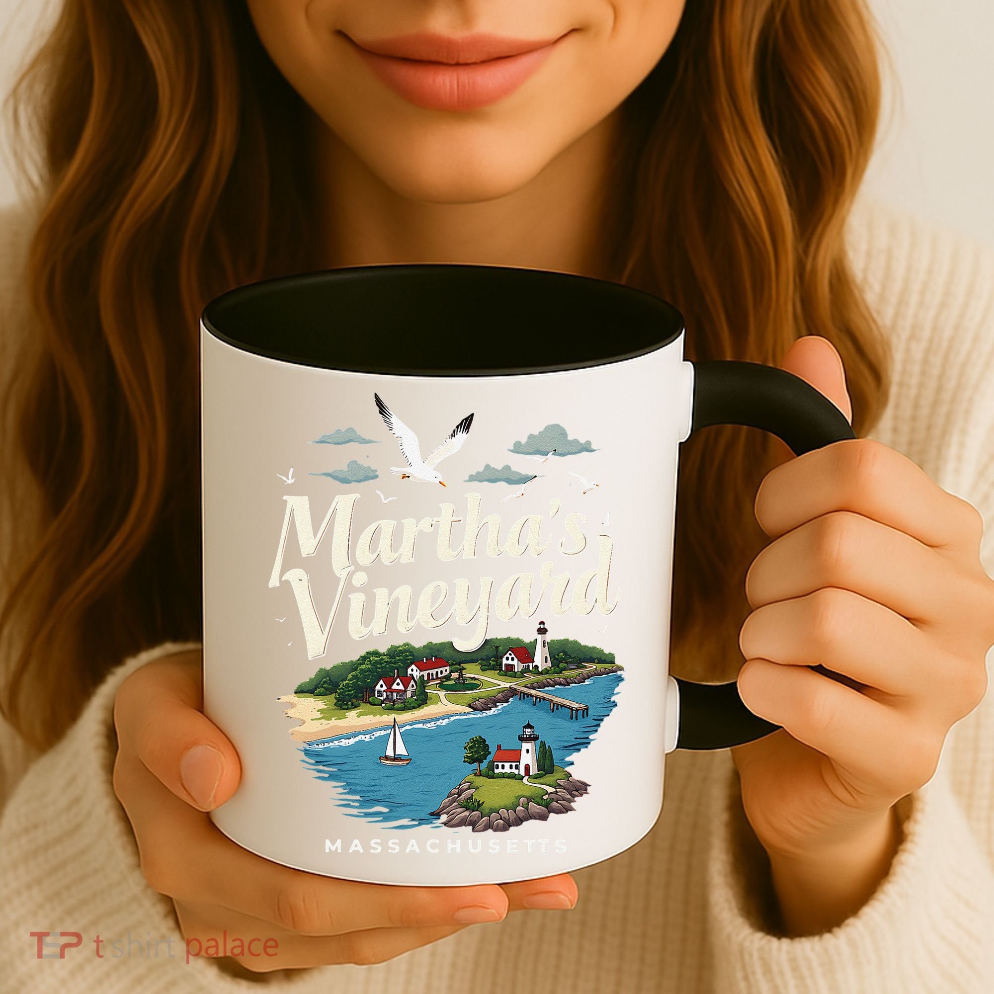 MarthaS Vineyard Massachusetts Scenic Island Illustration Coffee Mug