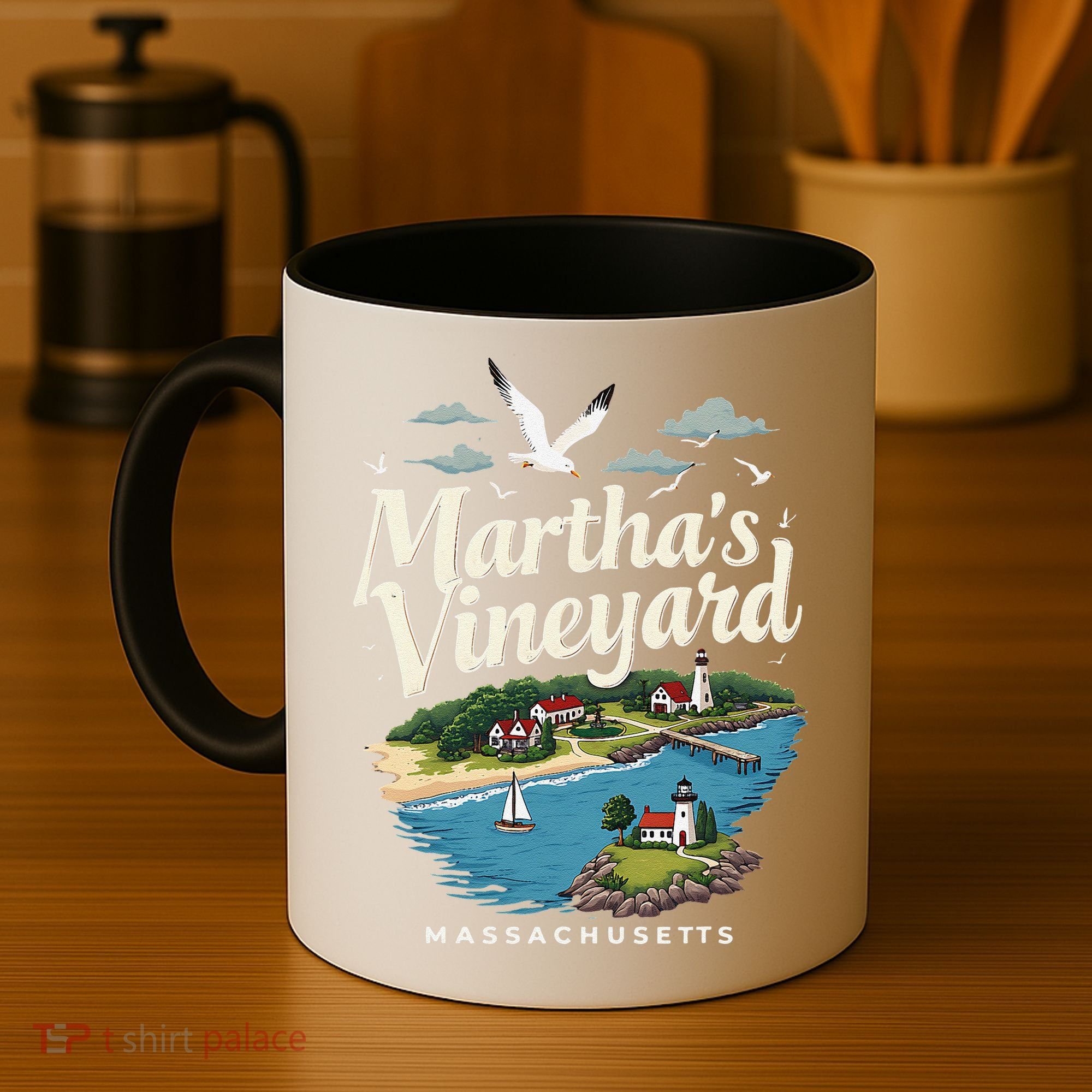 MarthaS Vineyard Massachusetts Scenic Island Illustration Coffee Mug