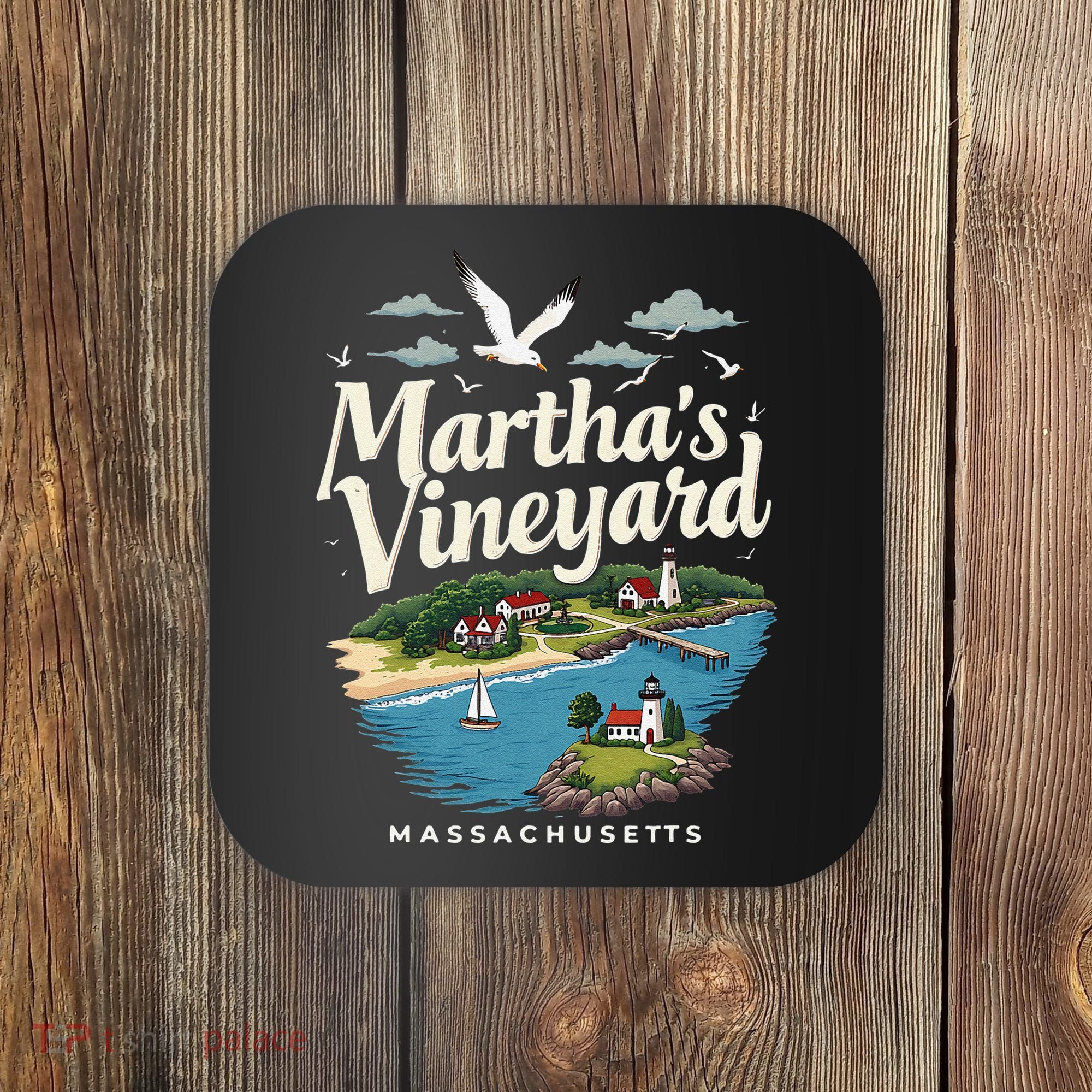 MarthaS Vineyard Massachusetts Scenic Island Illustration Coaster