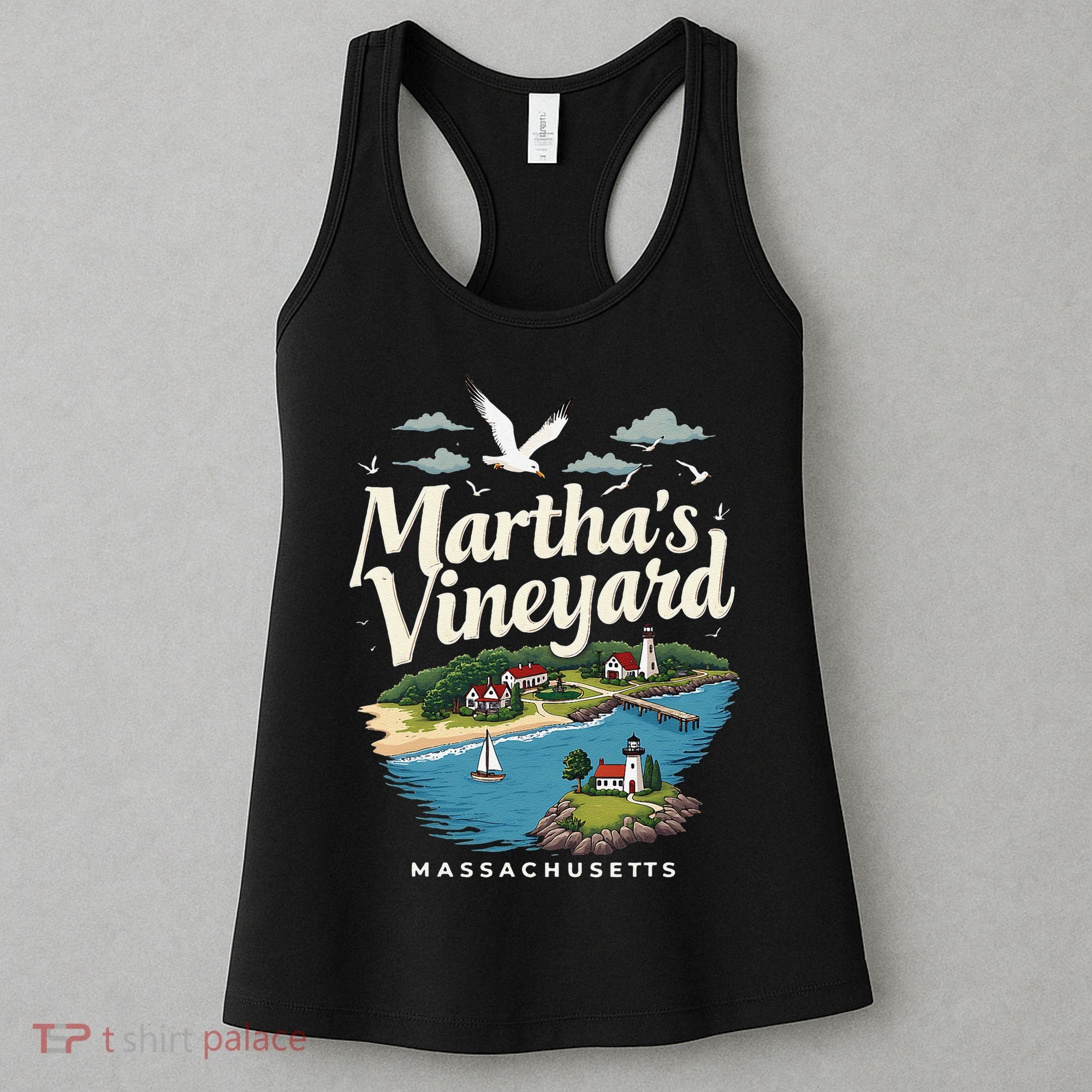 MarthaS Vineyard Massachusetts Scenic Island Illustration Women's Tank Top